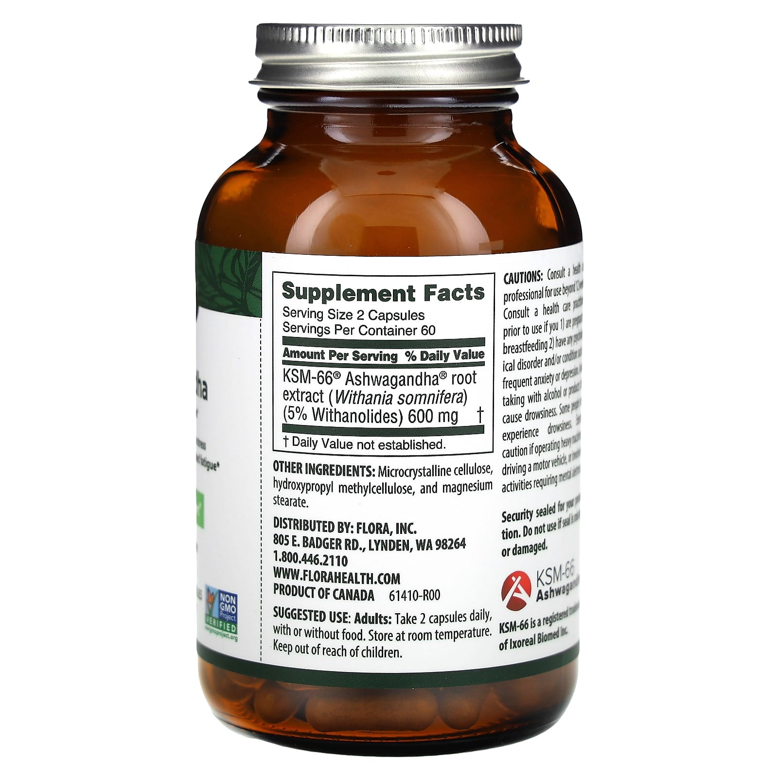 Stress Relief with Flora KSM-66 Ashwagandha, 120 Capsules (300mg) - Image 2