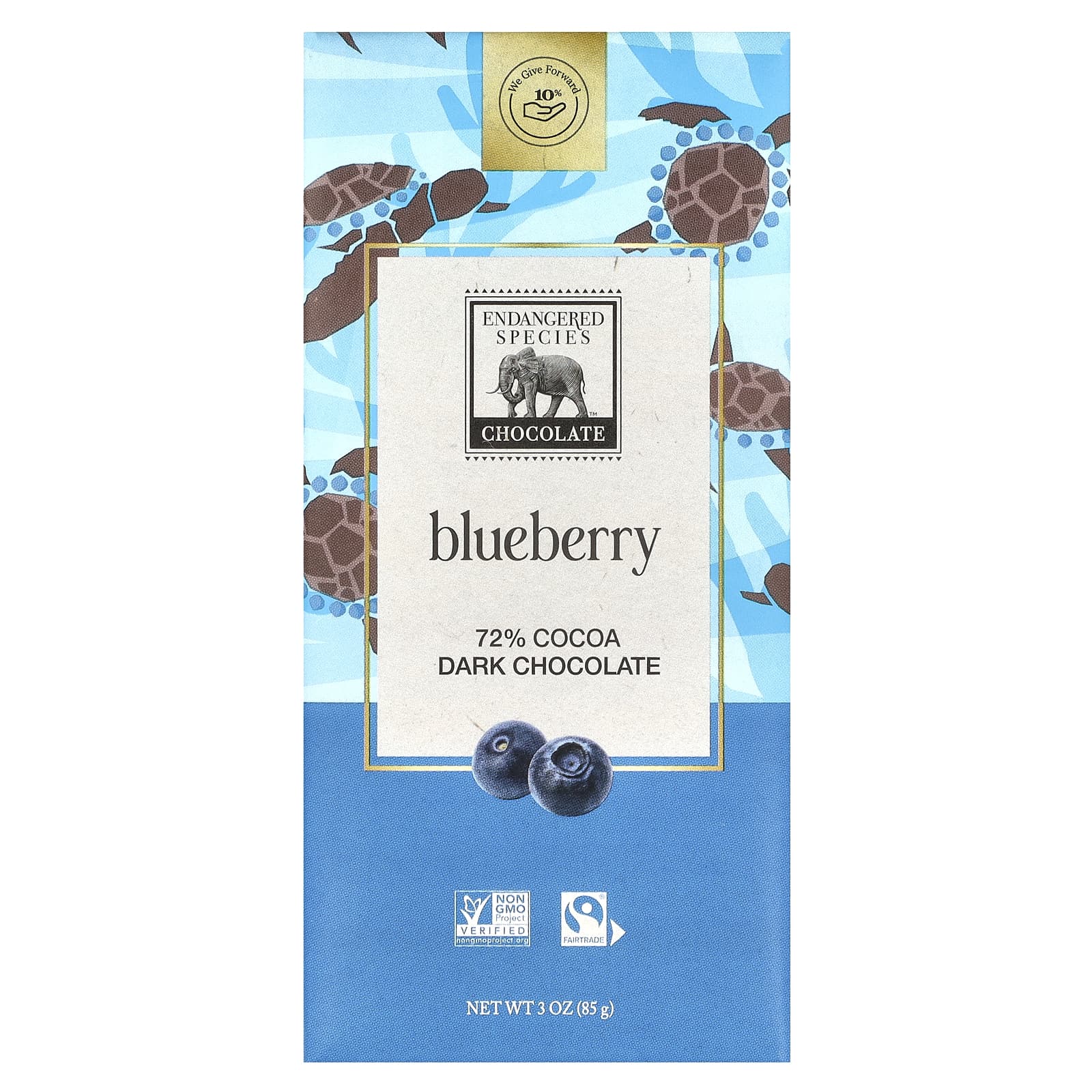 Certified Vegan Blueberry Dark Chocolate Bar by Endangered Species Chocolate - Image 1