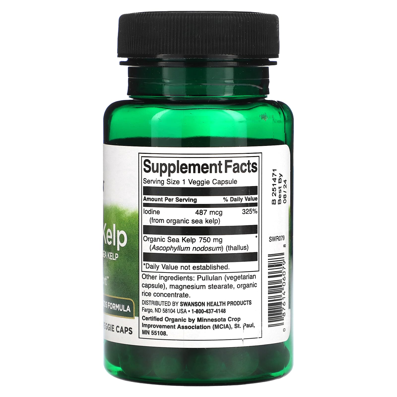 Swanson, Scottish Kelp, Made With Organic Sea Kelp, 750 mg, 30 Veggie Capsules - Image 2
