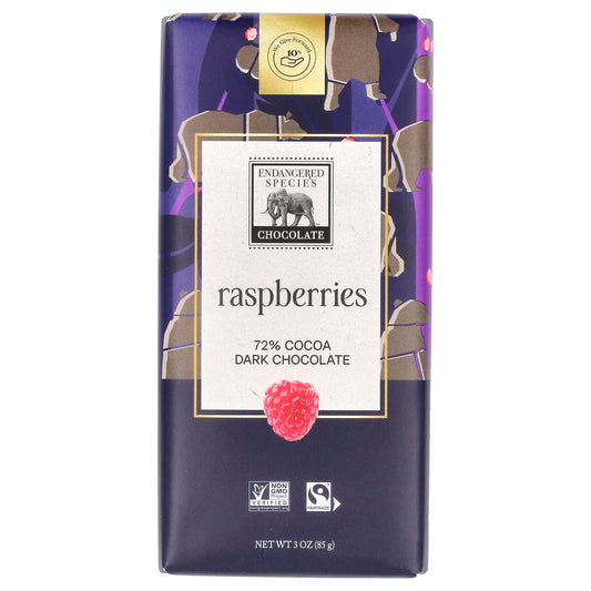 Raspberries & Dark Chocolate Bar by Endangered Species Chocolate - Image 1