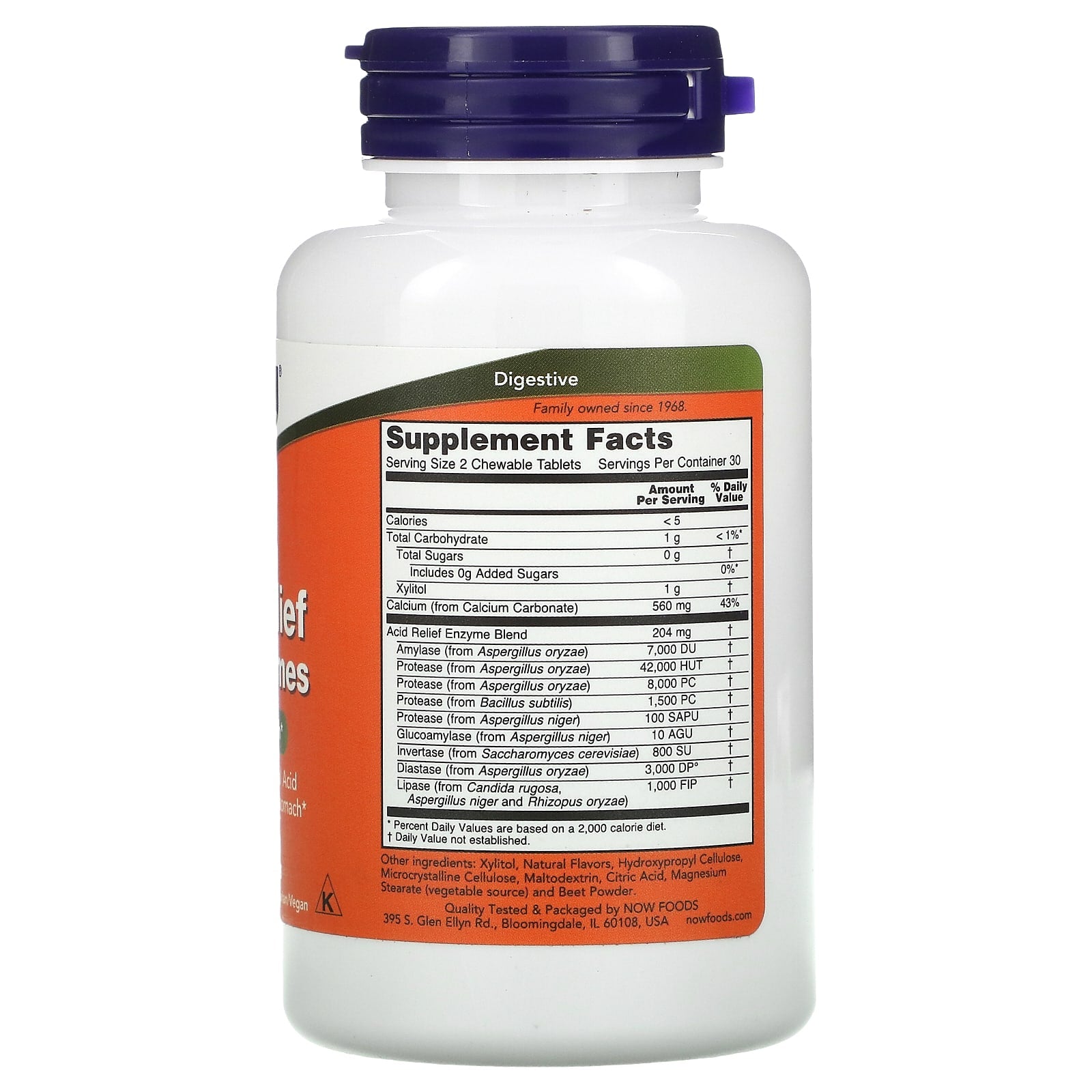 NOW Foods, Acid Relief with Enzymes, 60 Chewables - Image 2