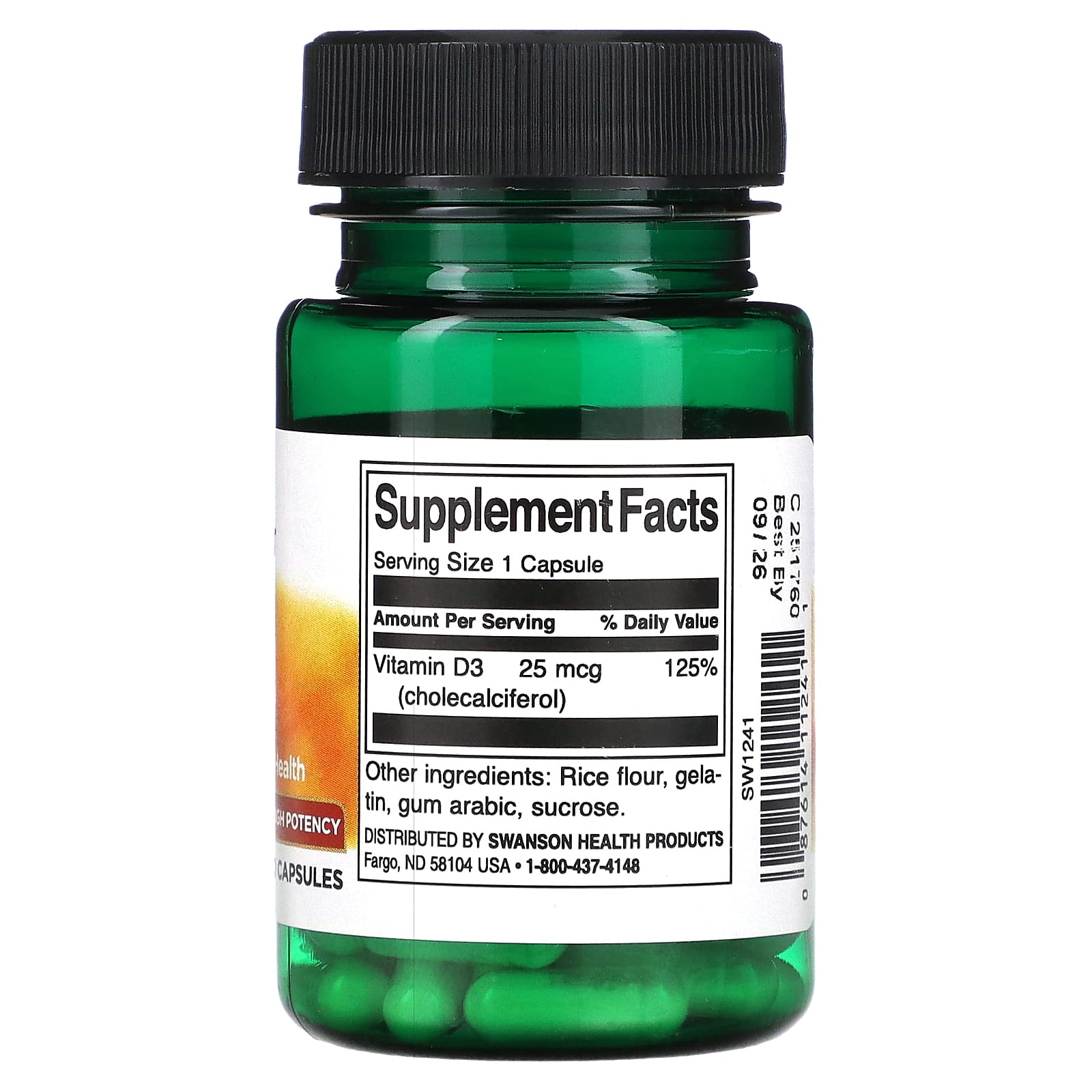 Swanson, Vitamin D3, High Potency, 25 mcg (1,000 IU), 30 Capsules