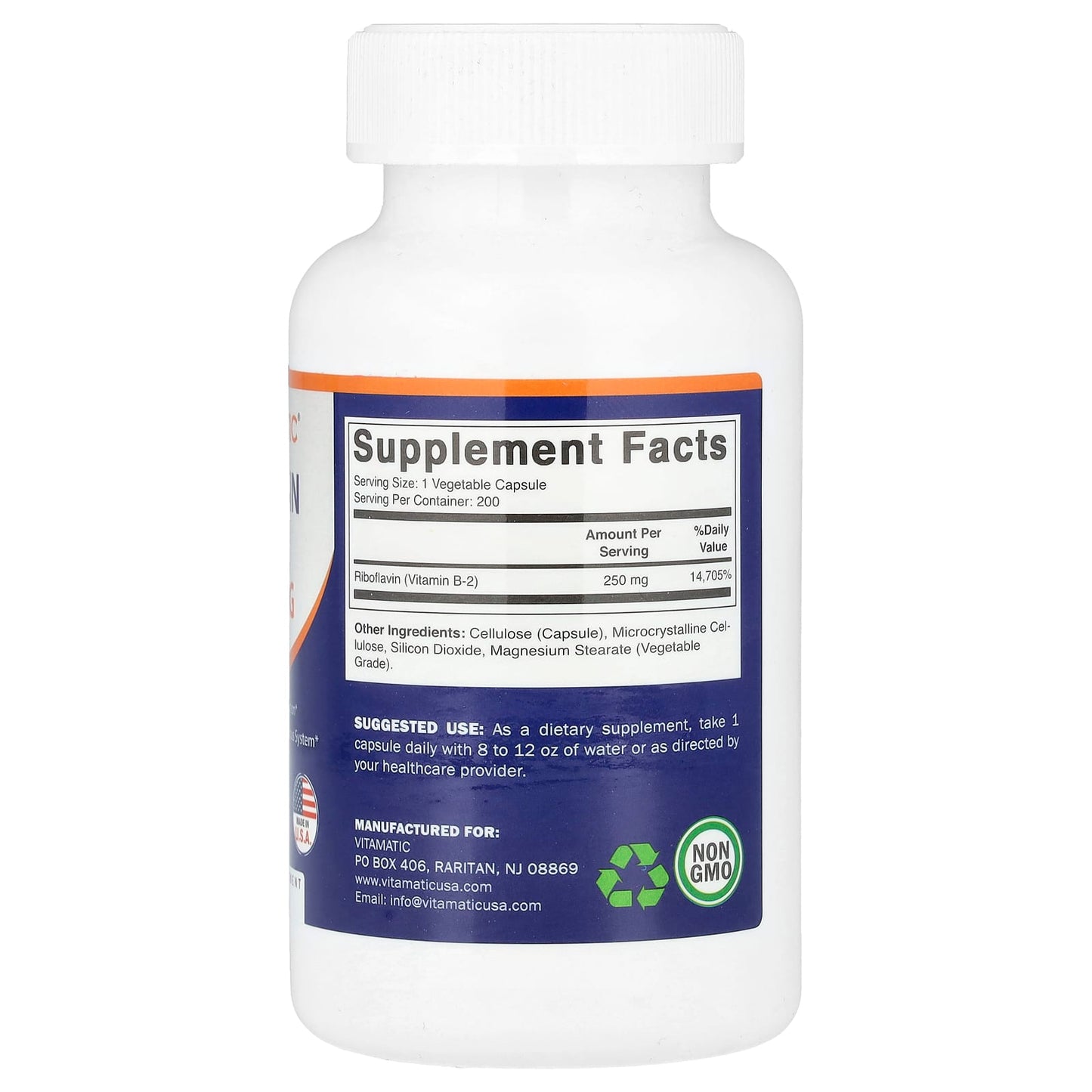 Vitamatic, Vitamin B-2, 250 mg , 200 Vegetable Capsules - Image 2
