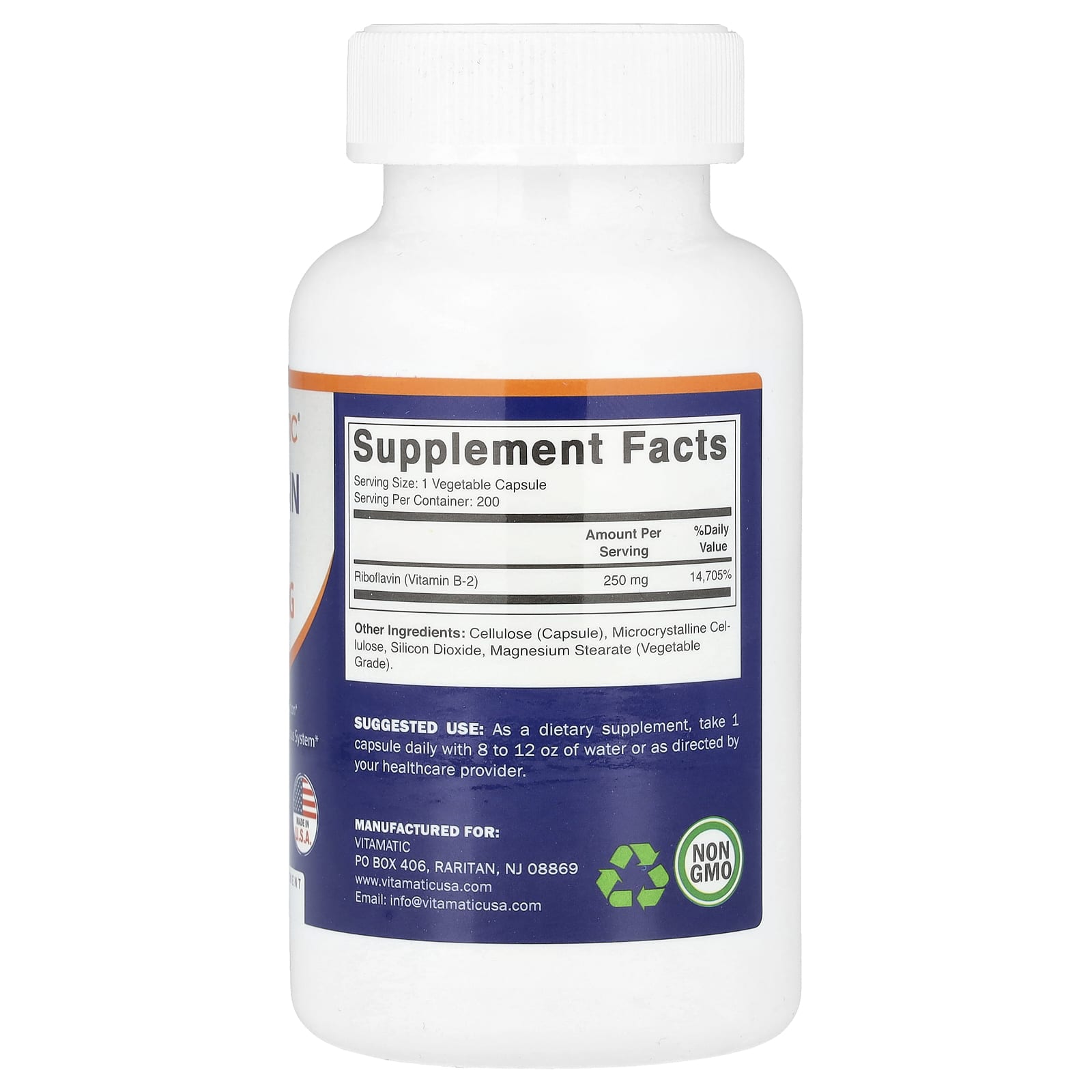 Vitamatic, Vitamin B-2, 250 mg , 200 Vegetable Capsules - Image 2