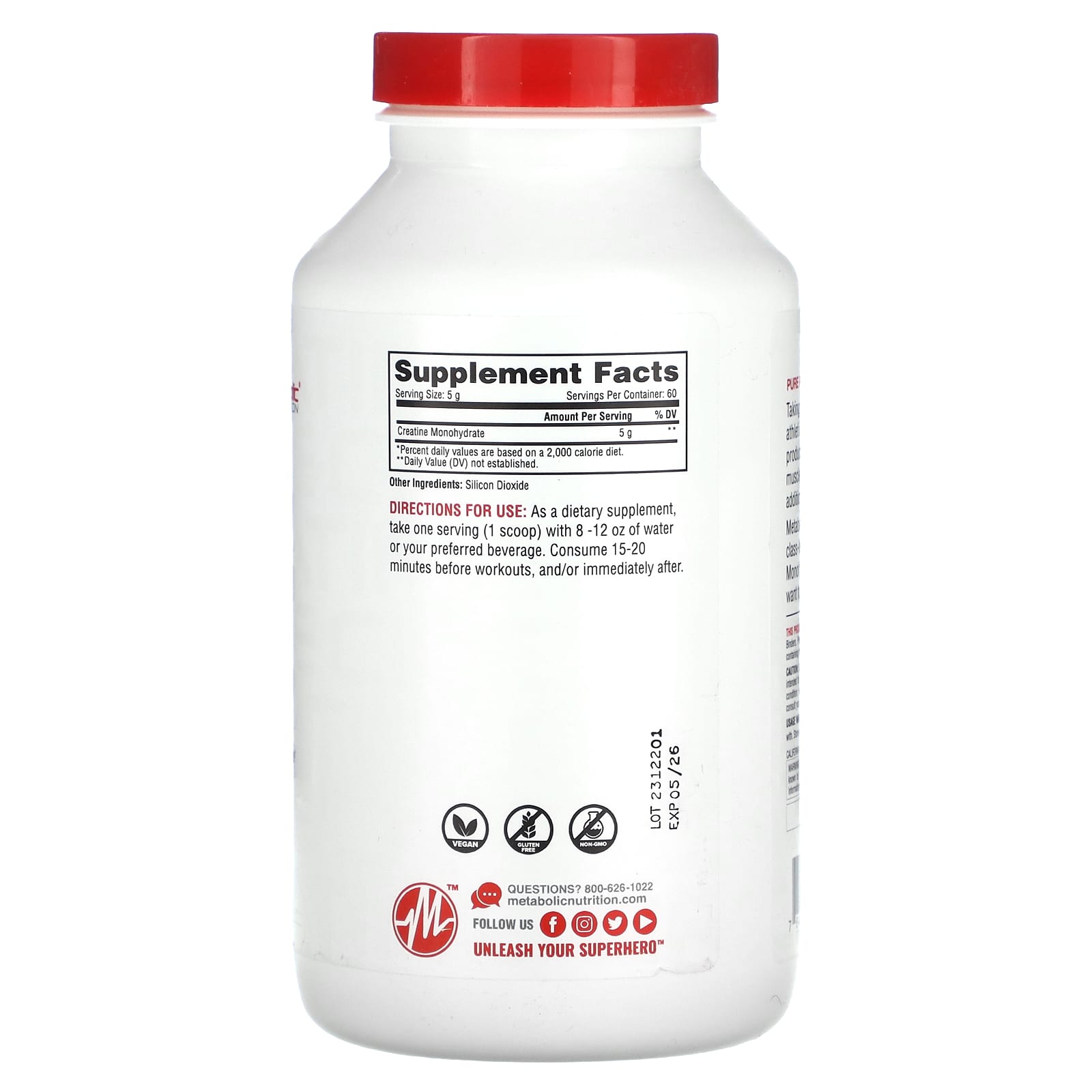 Metabolic Nutrition, Creatine, Unflavored, 10.58 oz (300 g) - Image 2