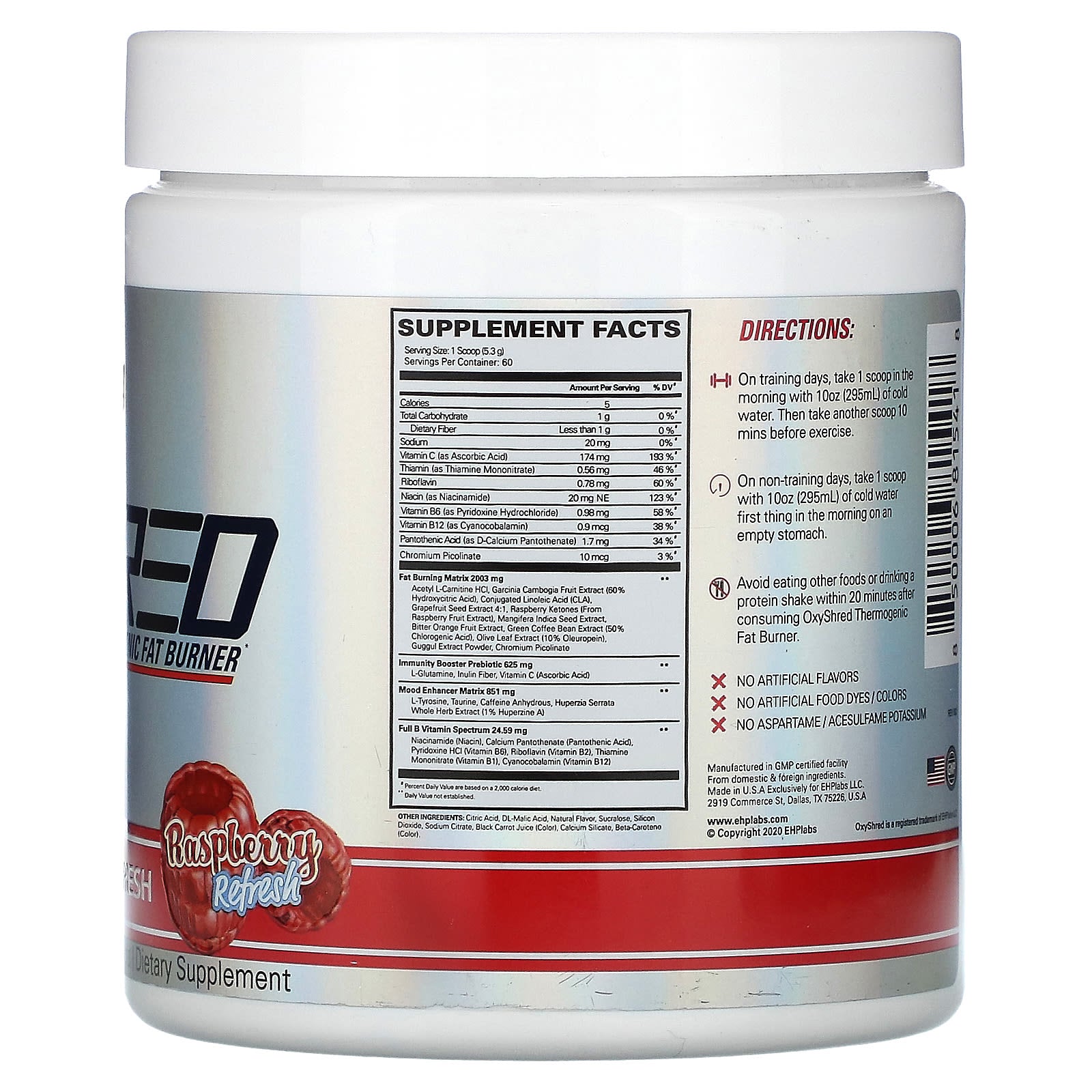 EHPlabs OxyShred Thermogenic Fat Burner Raspberry Refresh 318g - Image 2