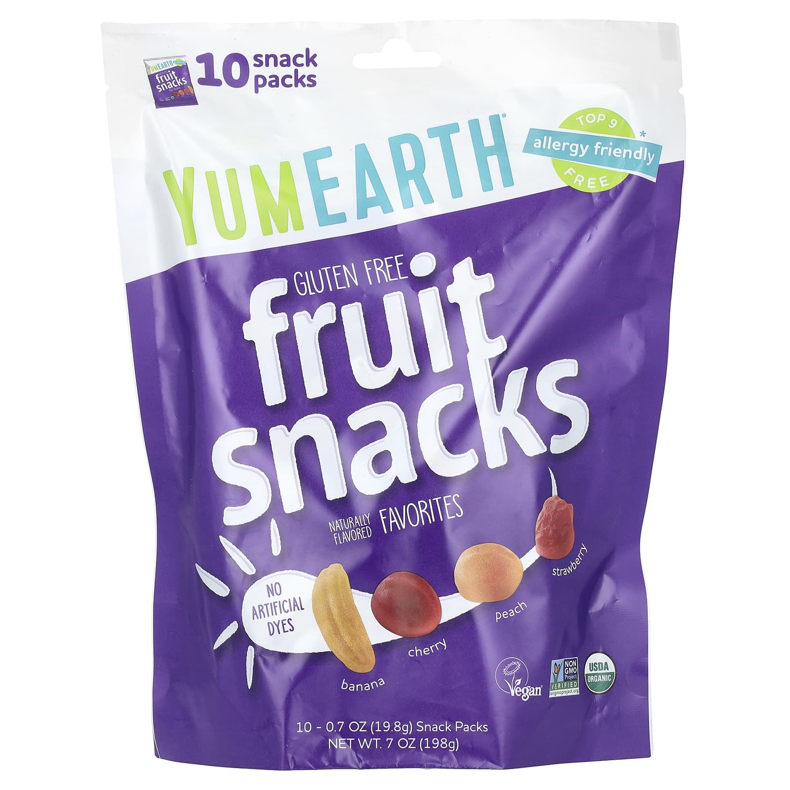 YumEarth, Organic Fruit Snacks, Favorites, 10 Snack Packs, 0.7 oz (19.8 g) Each - Image 1