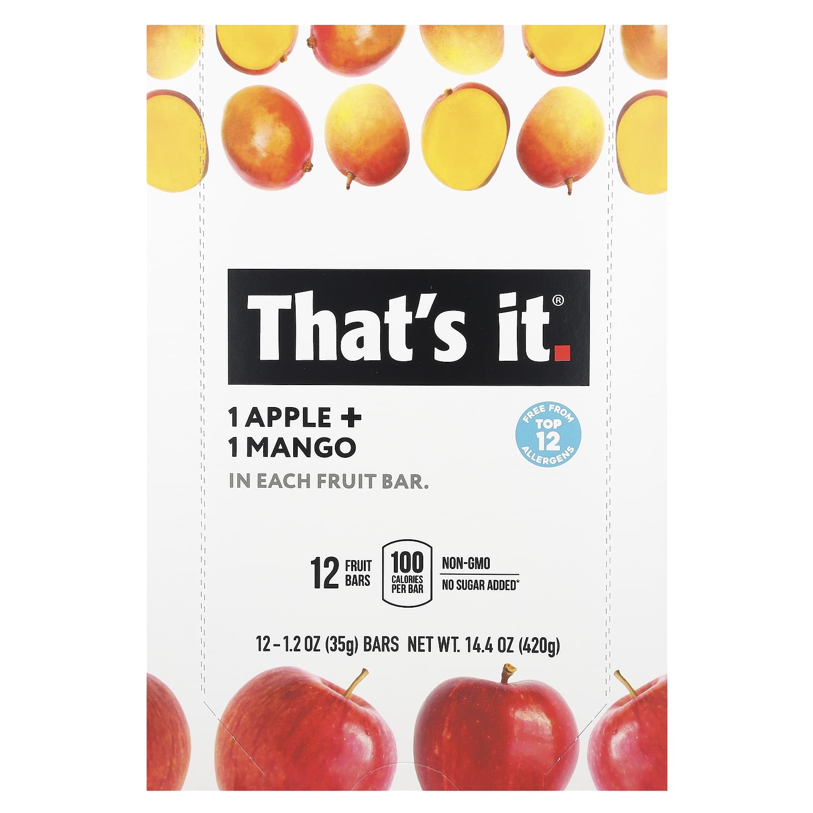 That's It, Fruit Bars, Apple + Mangoes, 12 Bars, 1.2 oz (35 g) Each - Image 1