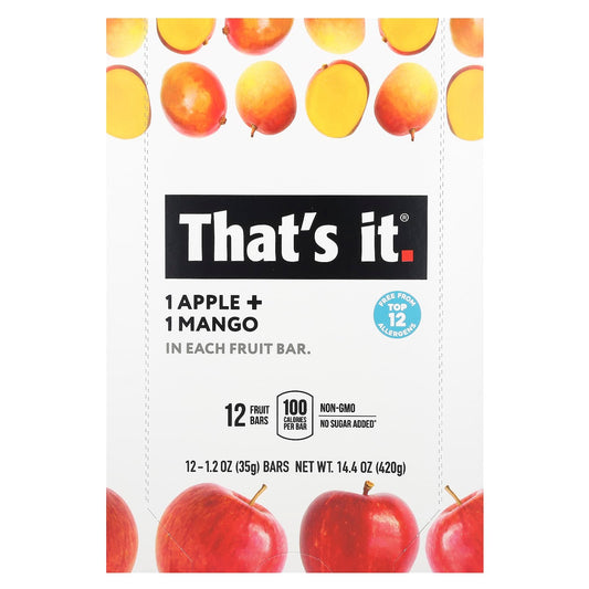 That's It, Fruit Bars, Apple + Mangoes, 12 Bars, 1.2 oz (35 g) Each - Image 1