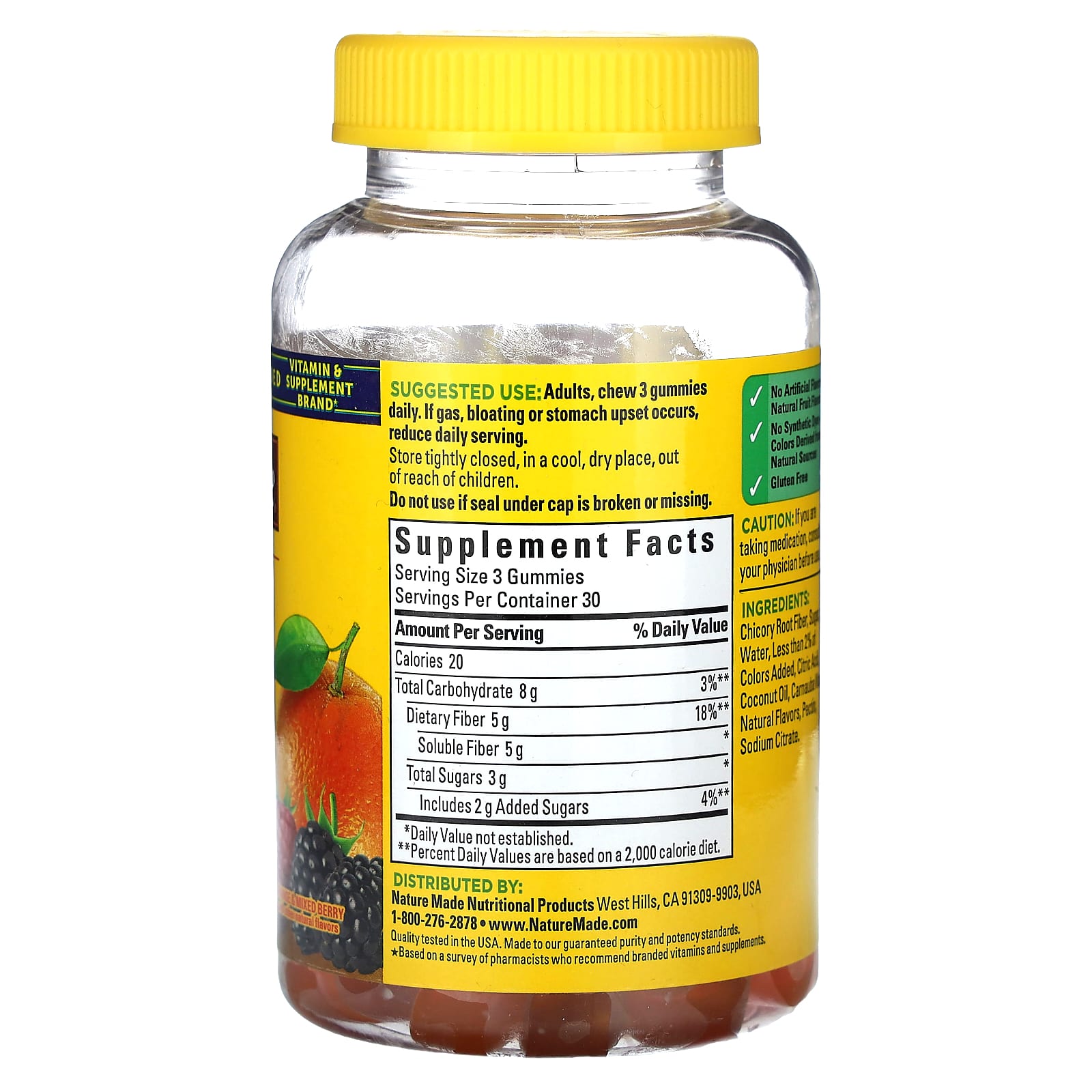 Nature Made, Fiber Gummies, Orange & Mixed Berry, 90 Gummies (1.6 g per Gummy) - Image 2