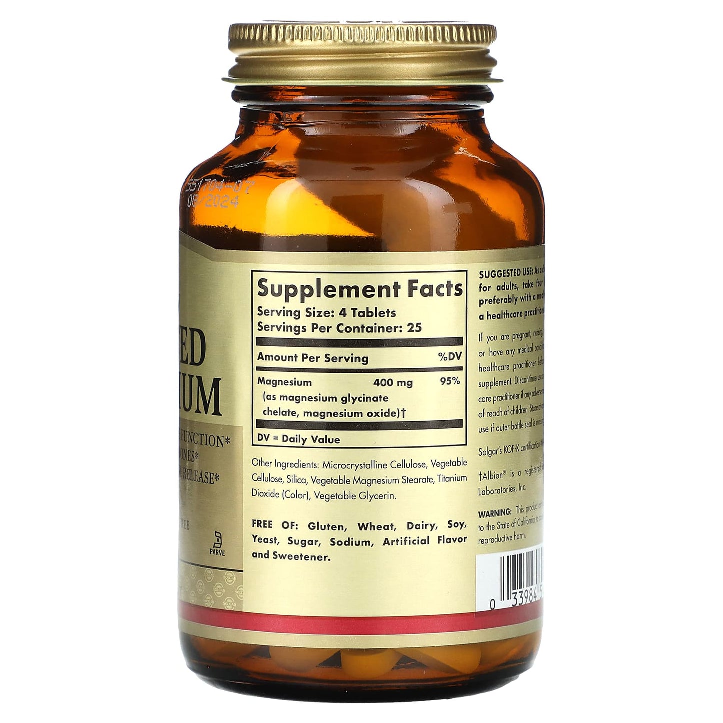 Solgar, Chelated Magnesium, 100 Tablets (100 mg Per Tablet) - Image 2
