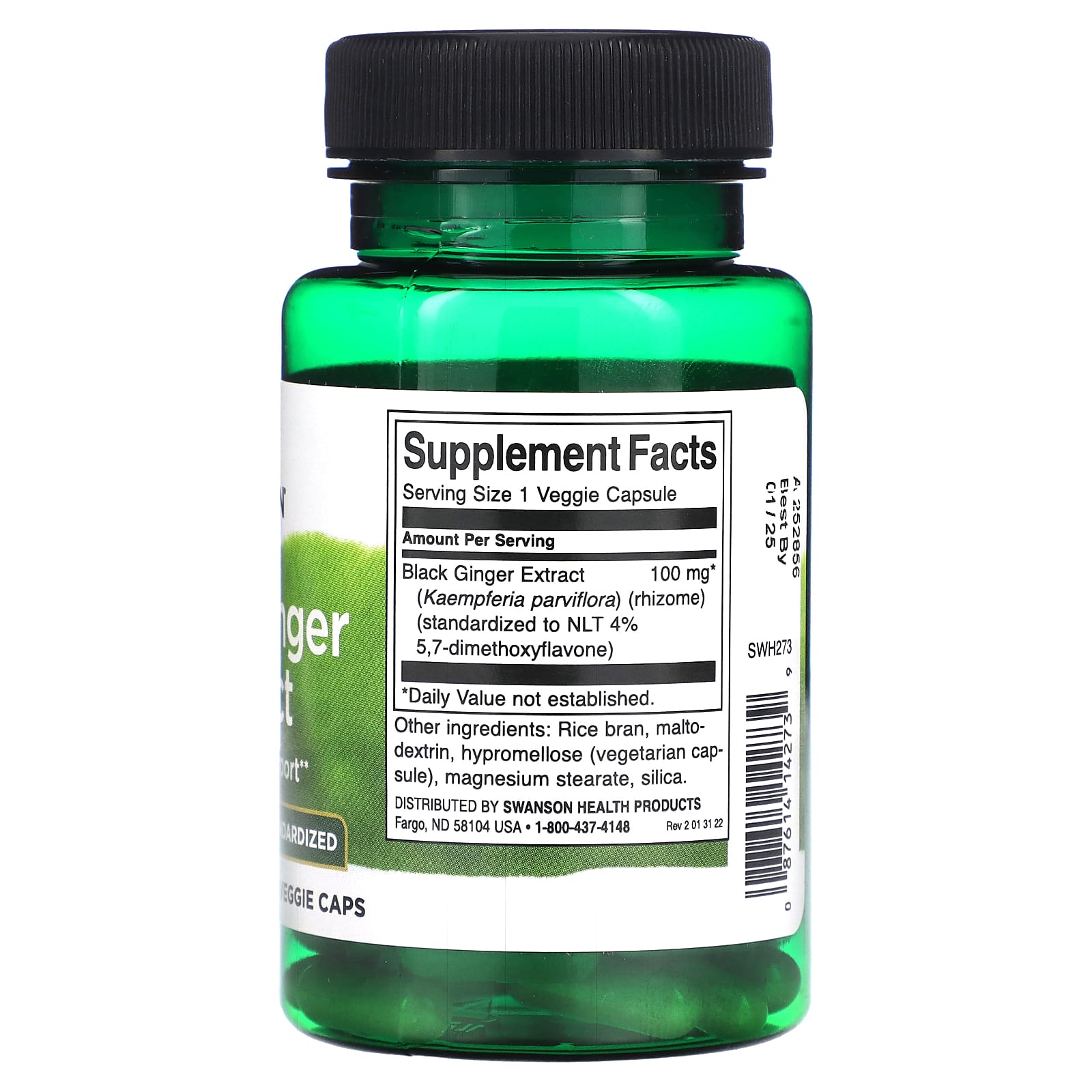 Swanson, Black Ginger Extract, 100 mg, 30 Veggie Caps - Image 2