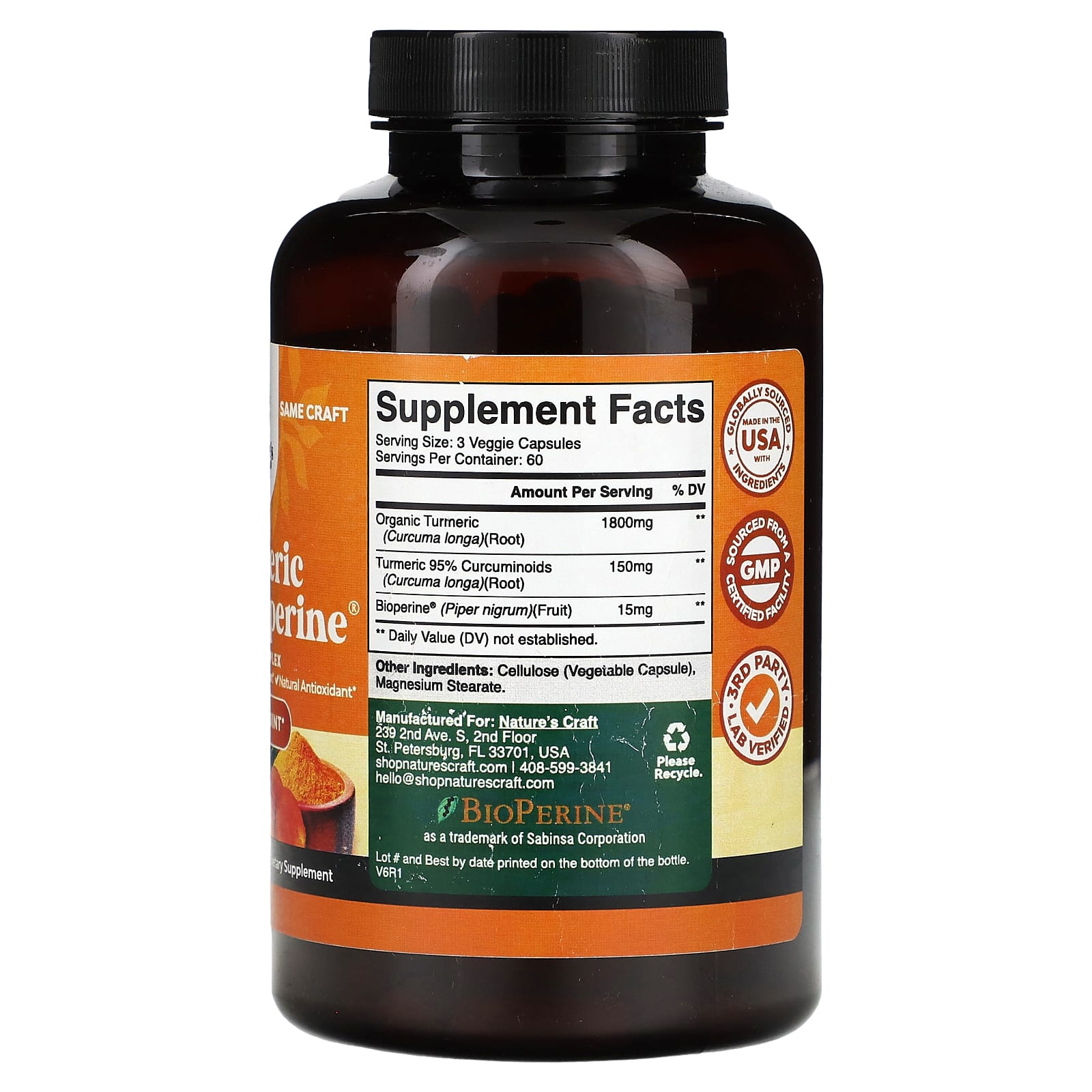 Nature's Craft, Turmeric With BioPerine®, 180 Capsules - Image 2