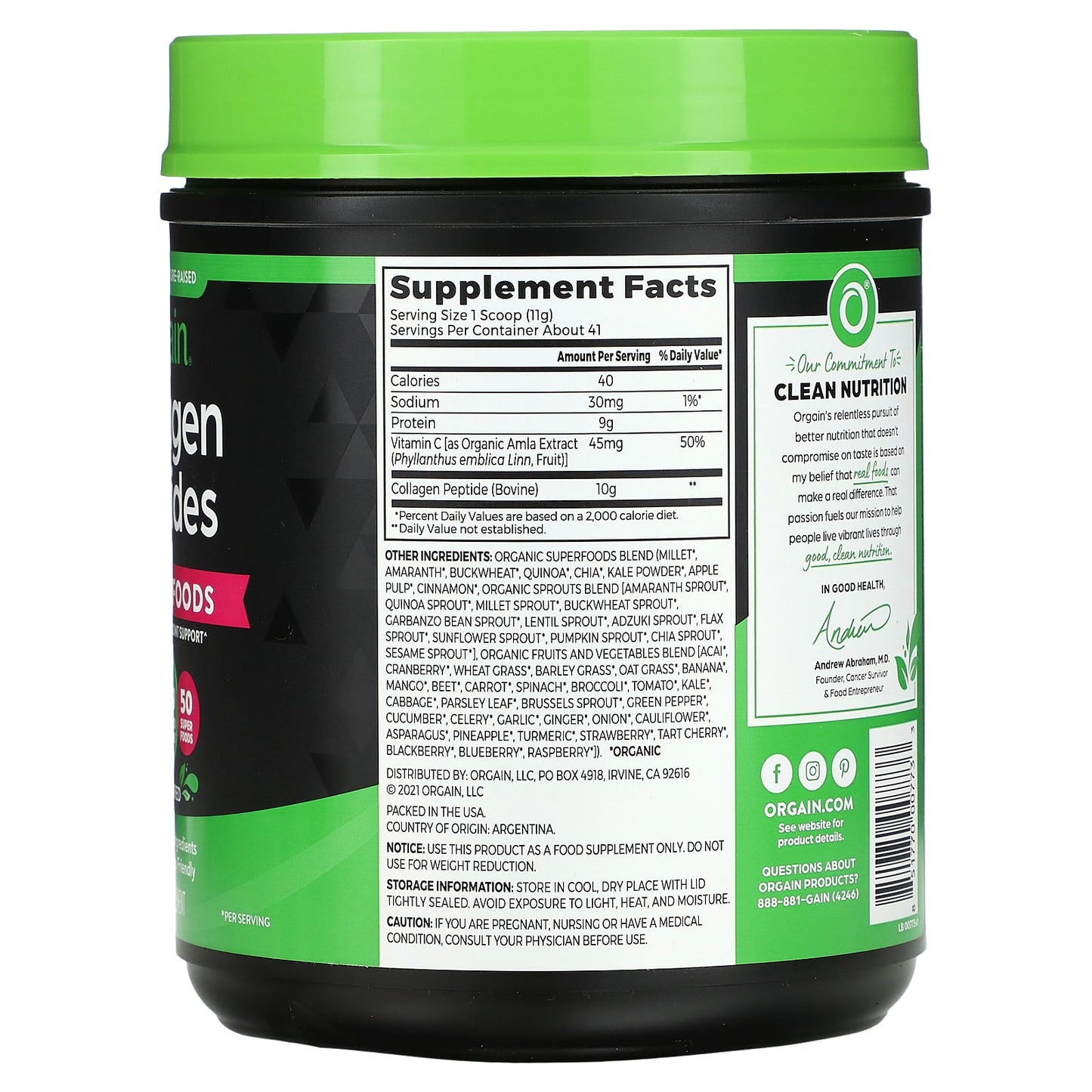Orgain, Collagen Peptides, Plus 50 Superfoods, Unflavored, 1 lb (454 g) - Image 2