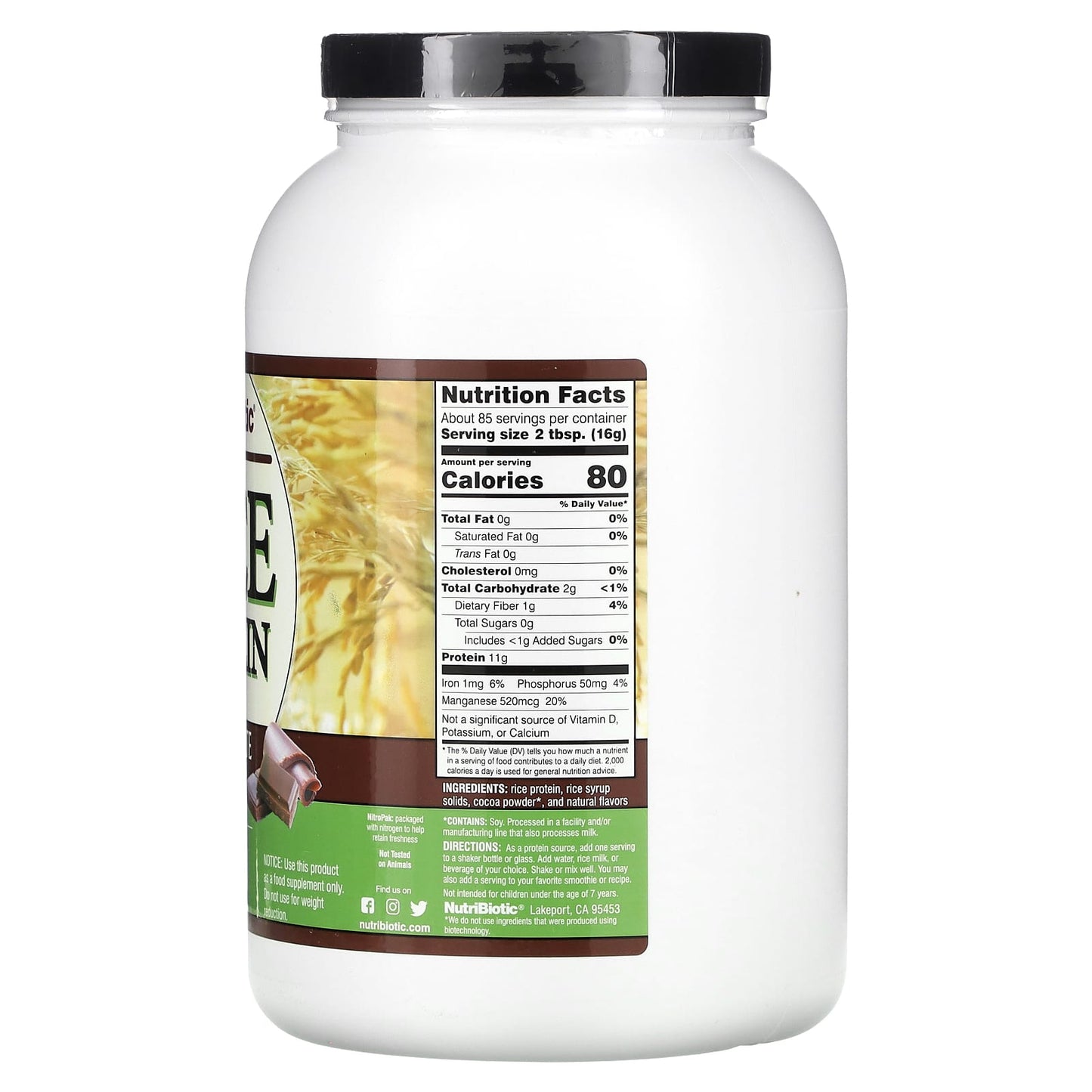NutriBiotic, Rice Protein Powder, Chocolate, 3 lb (1.36 kg) - Image 2