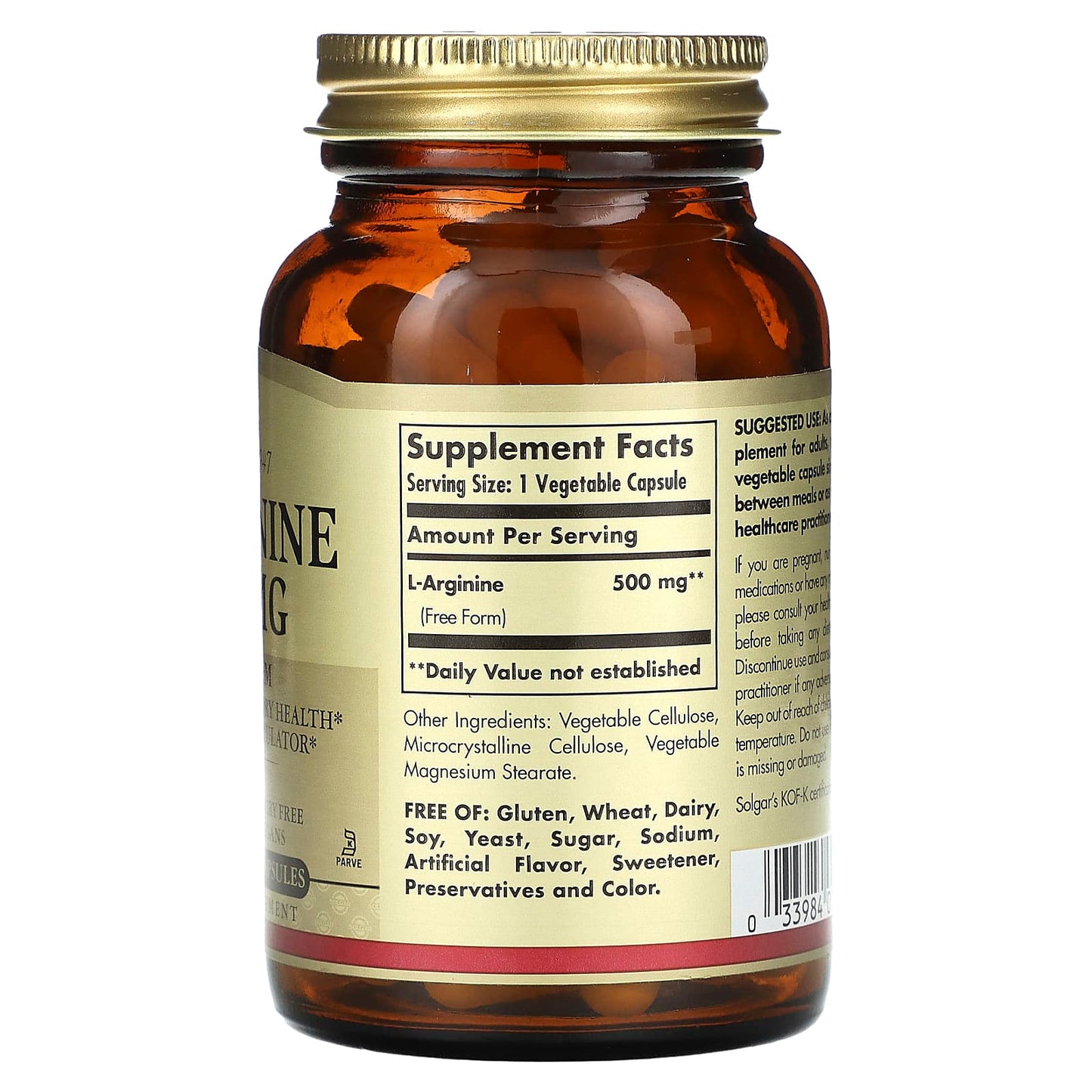 Solgar, L-Arginine, 500 mg, 100 Vegetable Capsules - Image 2