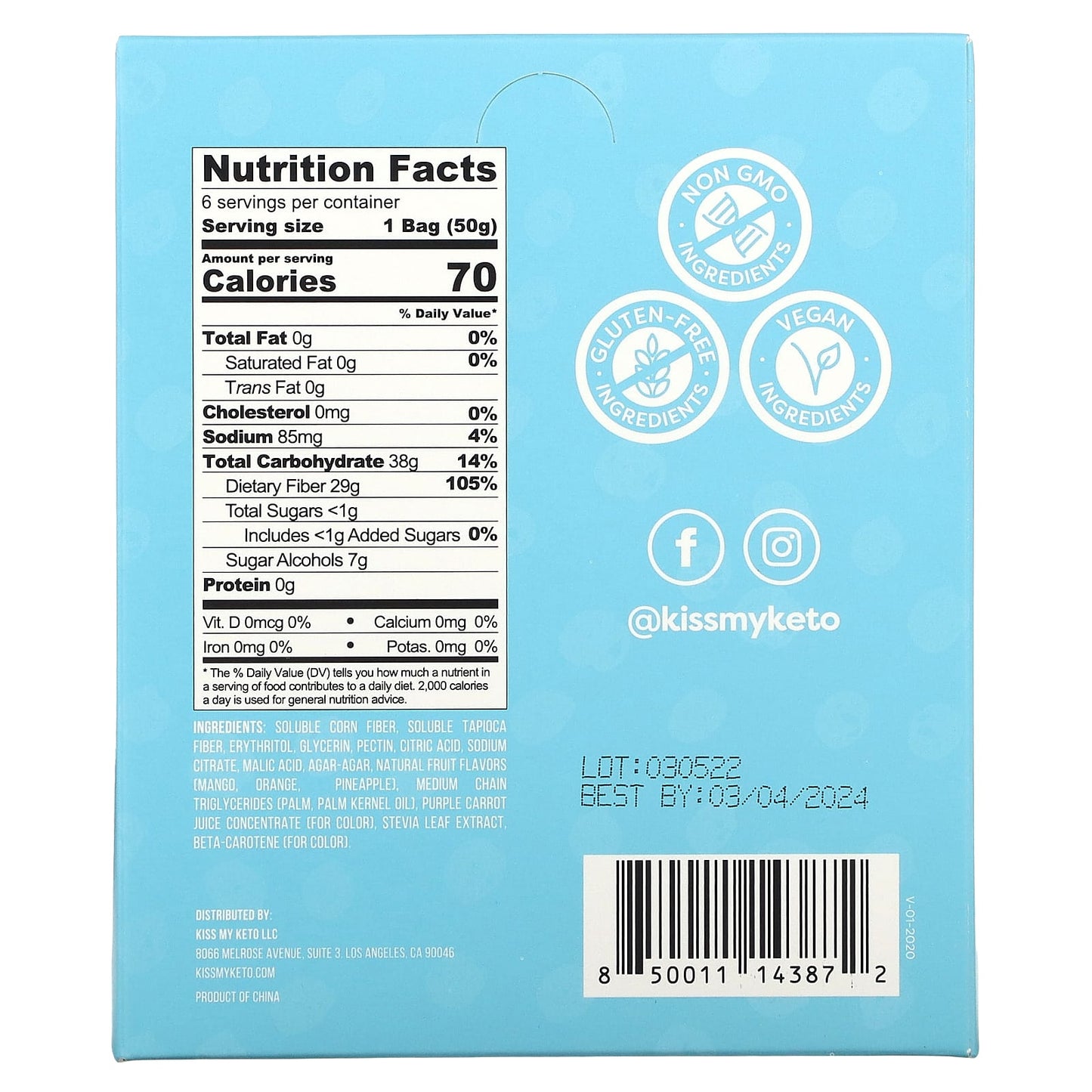 Kiss My Keto, Gummy Candy, Tropical Rings, Mango Orange Pineapple, 6 Bags, 1.76 oz (50 g ) Each - Image 2