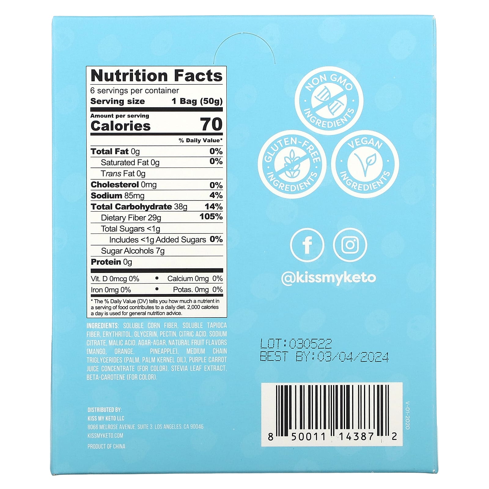 Kiss My Keto, Gummy Candy, Tropical Rings, Mango Orange Pineapple, 6 Bags, 1.76 oz (50 g ) Each - Image 2