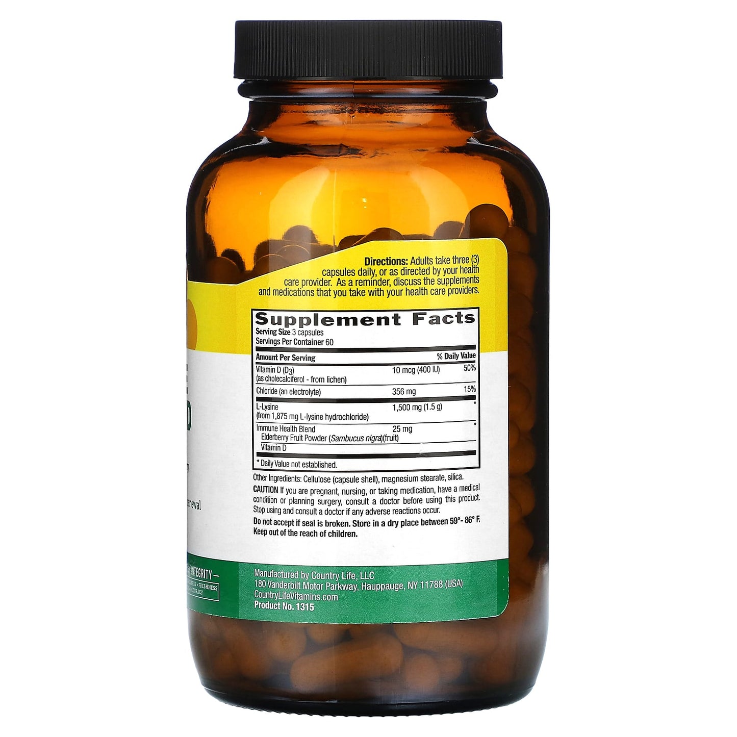 Country Life, L-Lysine, Advanced, 1,500 mg, 180 Vegan Capsules (500 mg per Capsule)