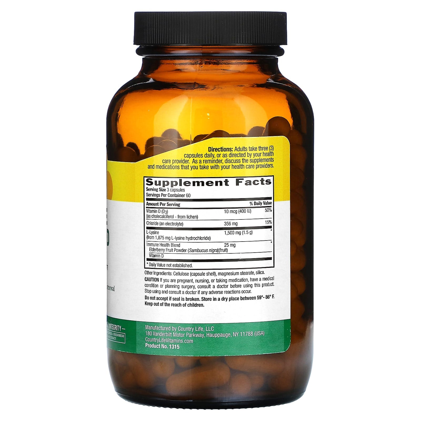 Country Life, L-Lysine, Advanced, 1,500 mg, 180 Vegan Capsules (500 mg per Capsule)
