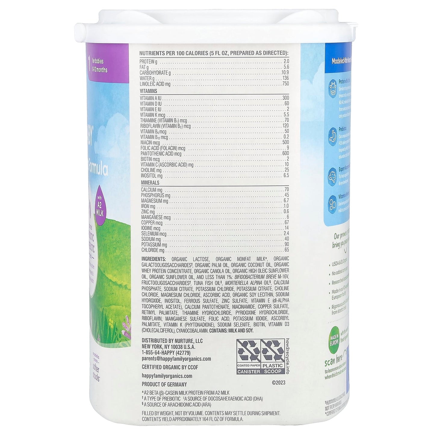 Happy Family Organics USDA Organic Infant Formula, A2 Milk, 0-12 Months, 22.9 oz - Image 2