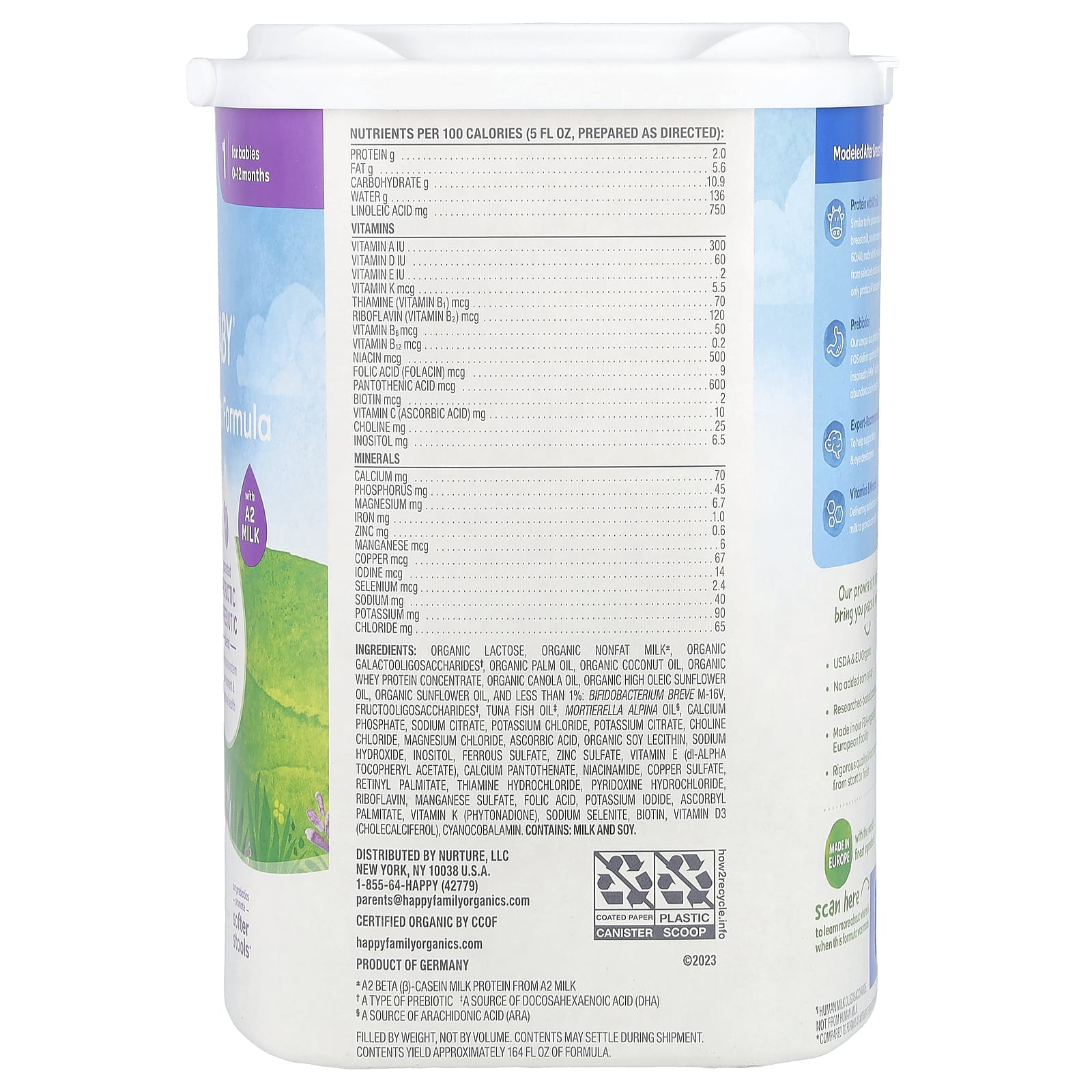Happy Family Organics USDA Organic Infant Formula, A2 Milk, 0-12 Months, 22.9 oz - Image 2
