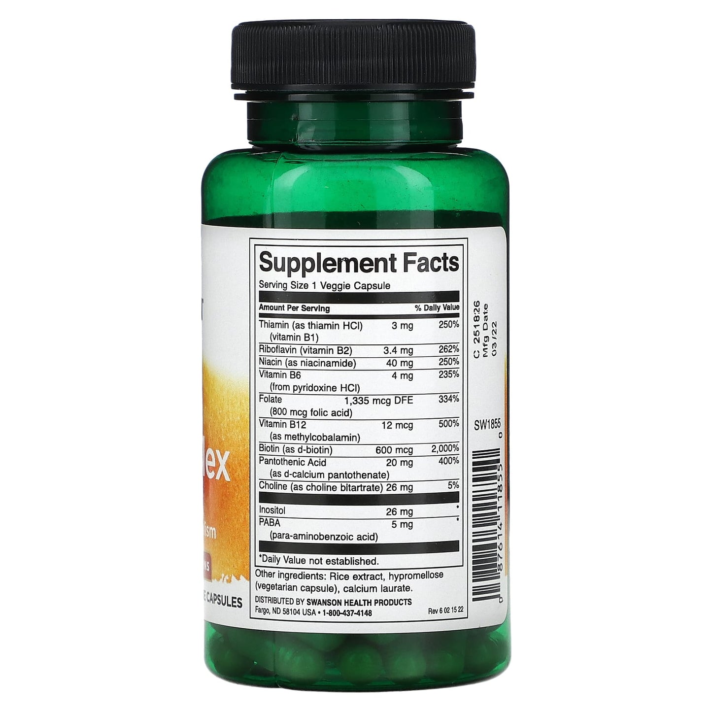 Swanson, Daily B-Complex, 100 Veggie Capsules - Image 2