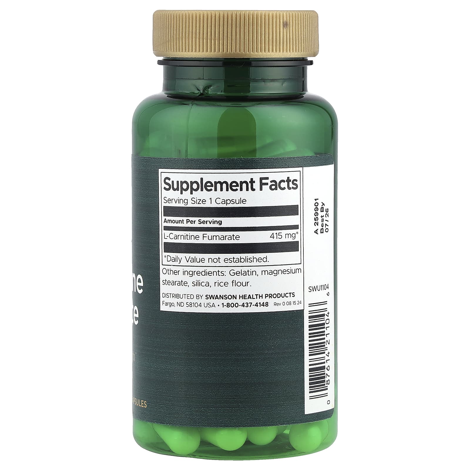 Swanson, L-Carnitine Fumarate, 415 mg, 60 Capsules - Image 2
