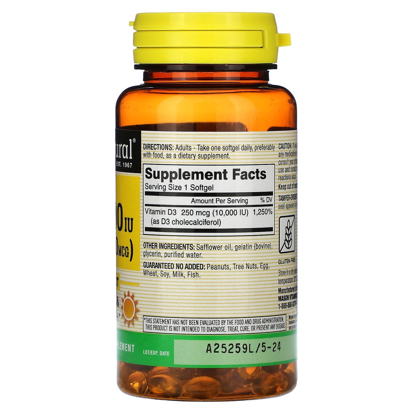 Mason Natural, Vitamin D3, 250 mcg (10,000 IU), 60 Softgels - Image 2