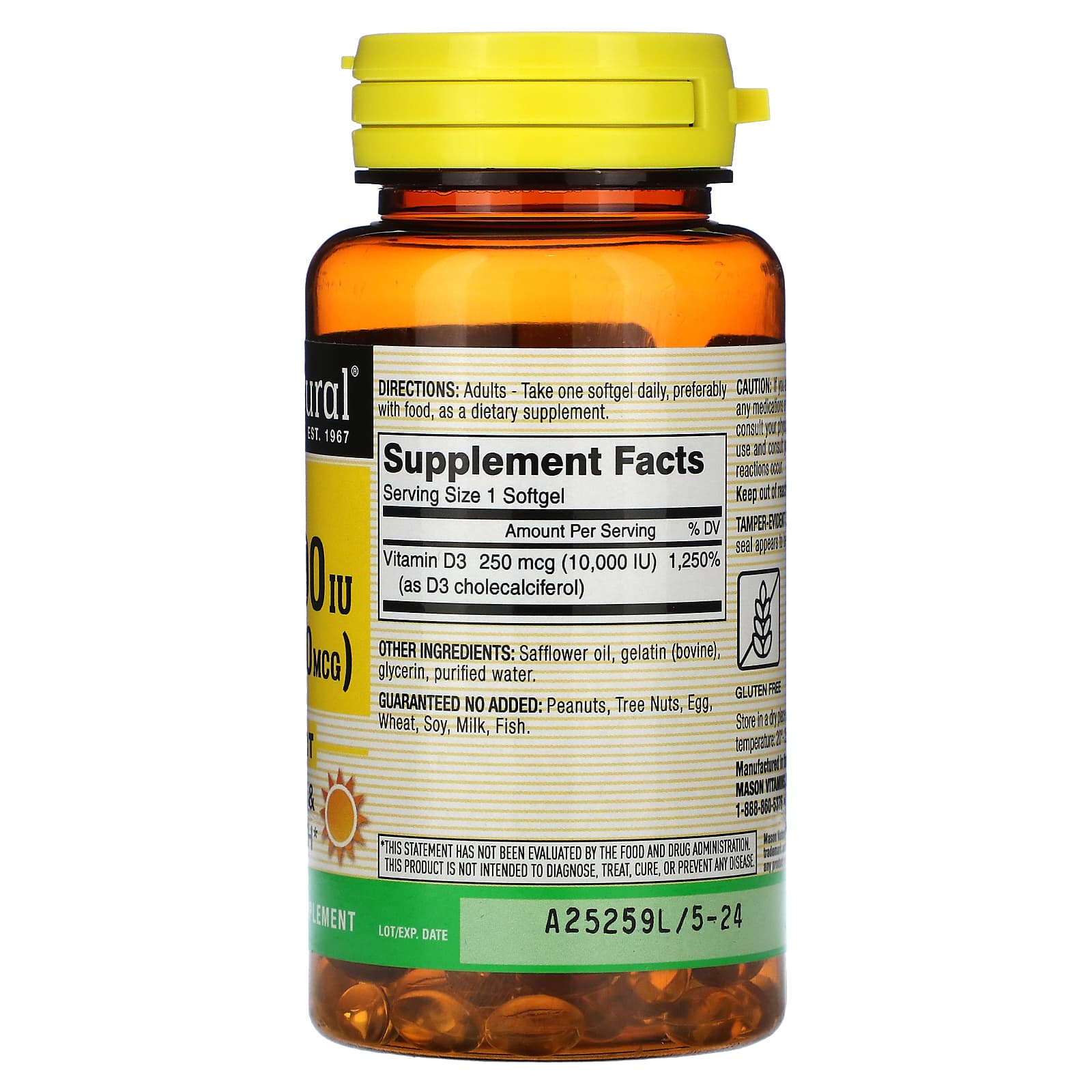 Mason Natural, Vitamin D3, 250 mcg (10,000 IU), 60 Softgels - Image 2