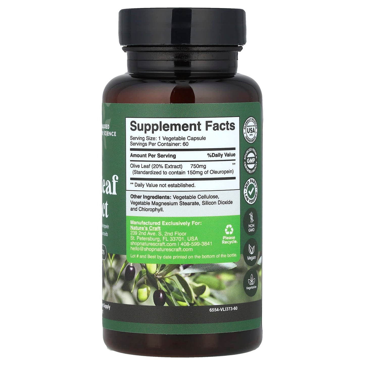 Nature's Craft, Olive Leaf Extract, 750 mg, 60 Capsules - Image 2