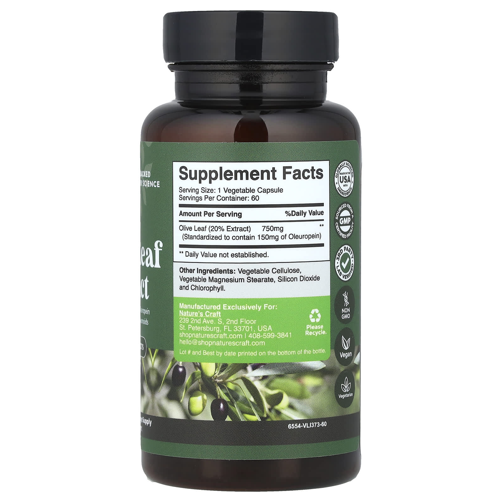 Nature's Craft, Olive Leaf Extract, 750 mg, 60 Capsules - Image 2