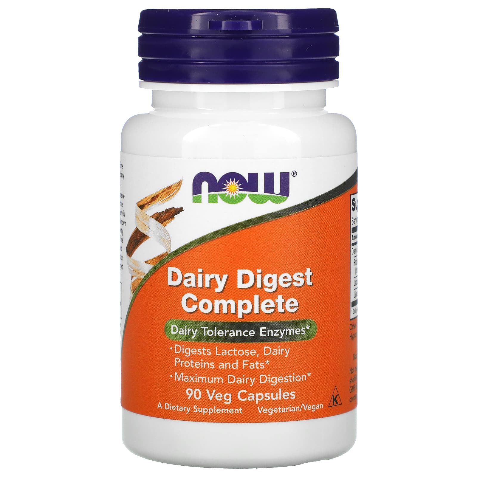 NOW Foods, Dairy Digest Complete, 90 Veg Capsules - Image 1