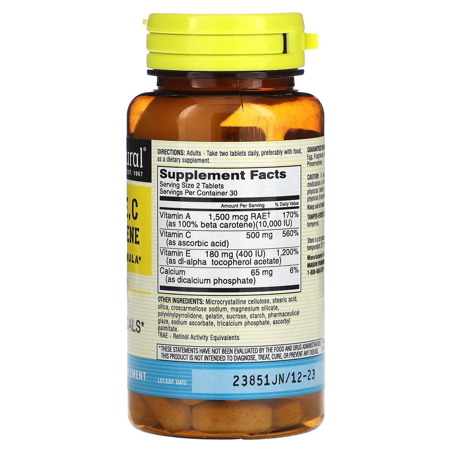 Mason Natural, Vitamins E, C & Beta Carotene, 60 Tablets - Image 2
