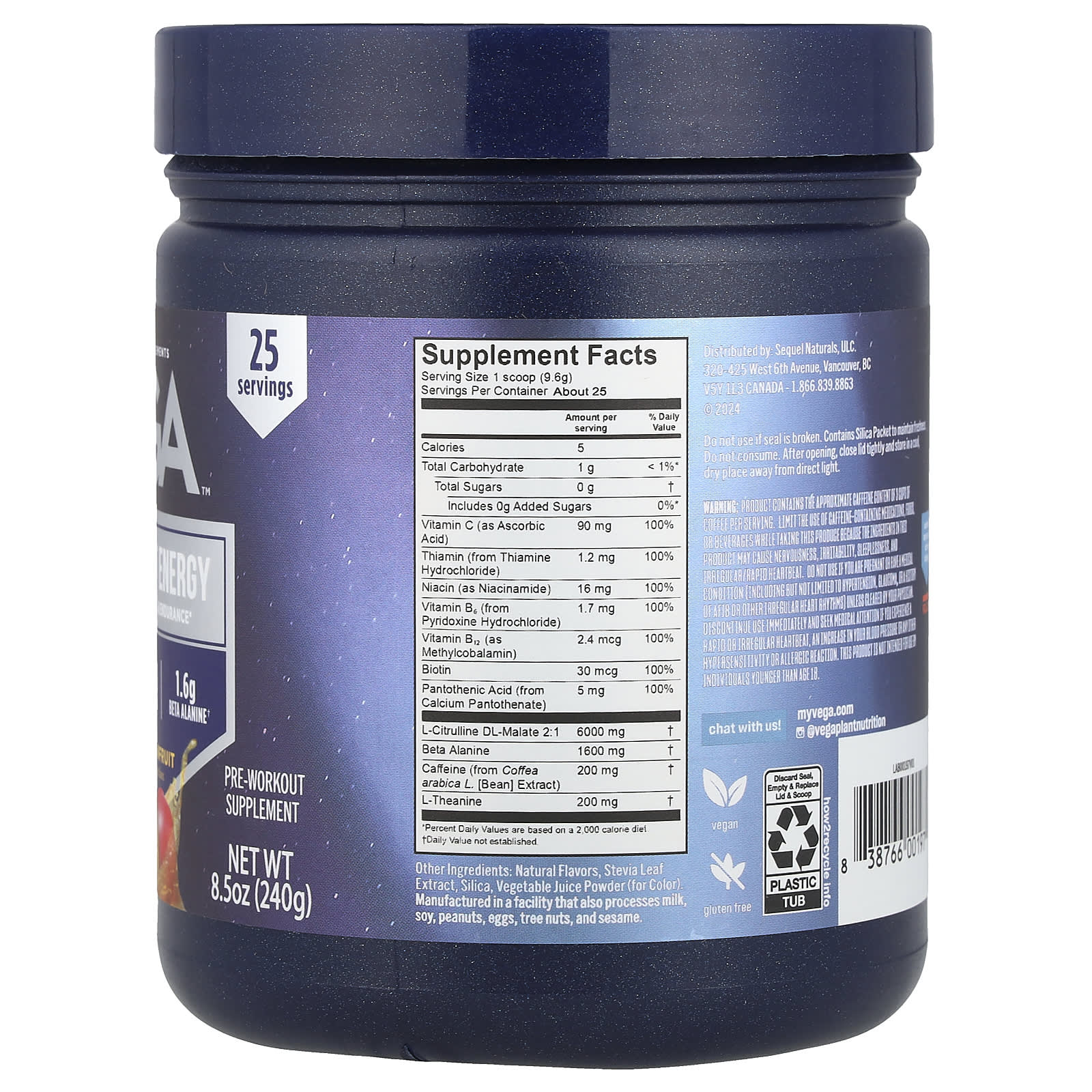Vega, Pre-Workout Energy, Mango Passionfruit, 8.5 oz (240 g) - Image 2