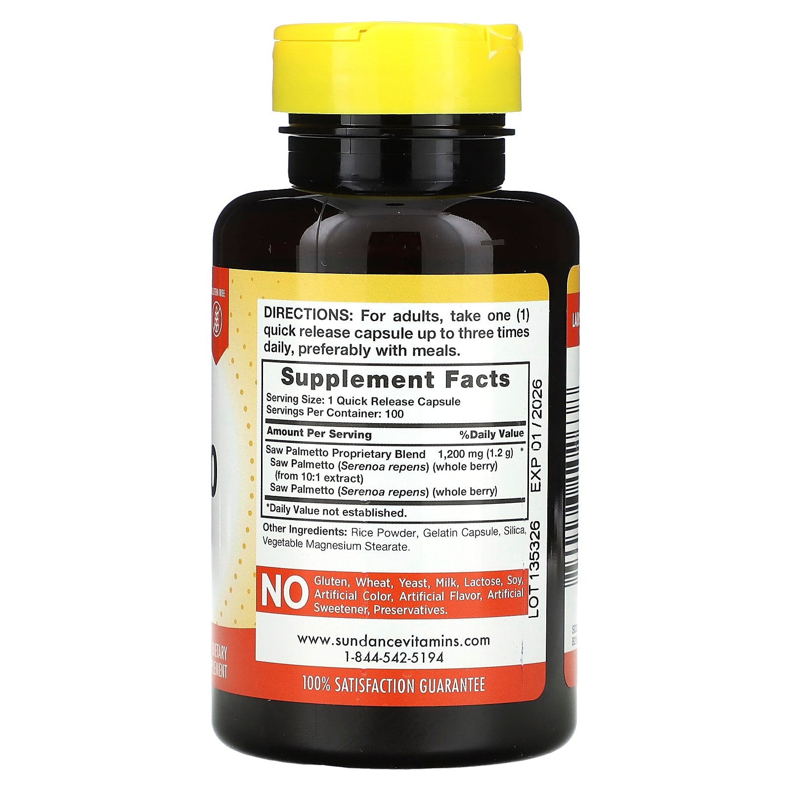 Sundance Vitamins, Saw Palmetto, 1,200 mg, 100 Quick Release Capsules - Image 2