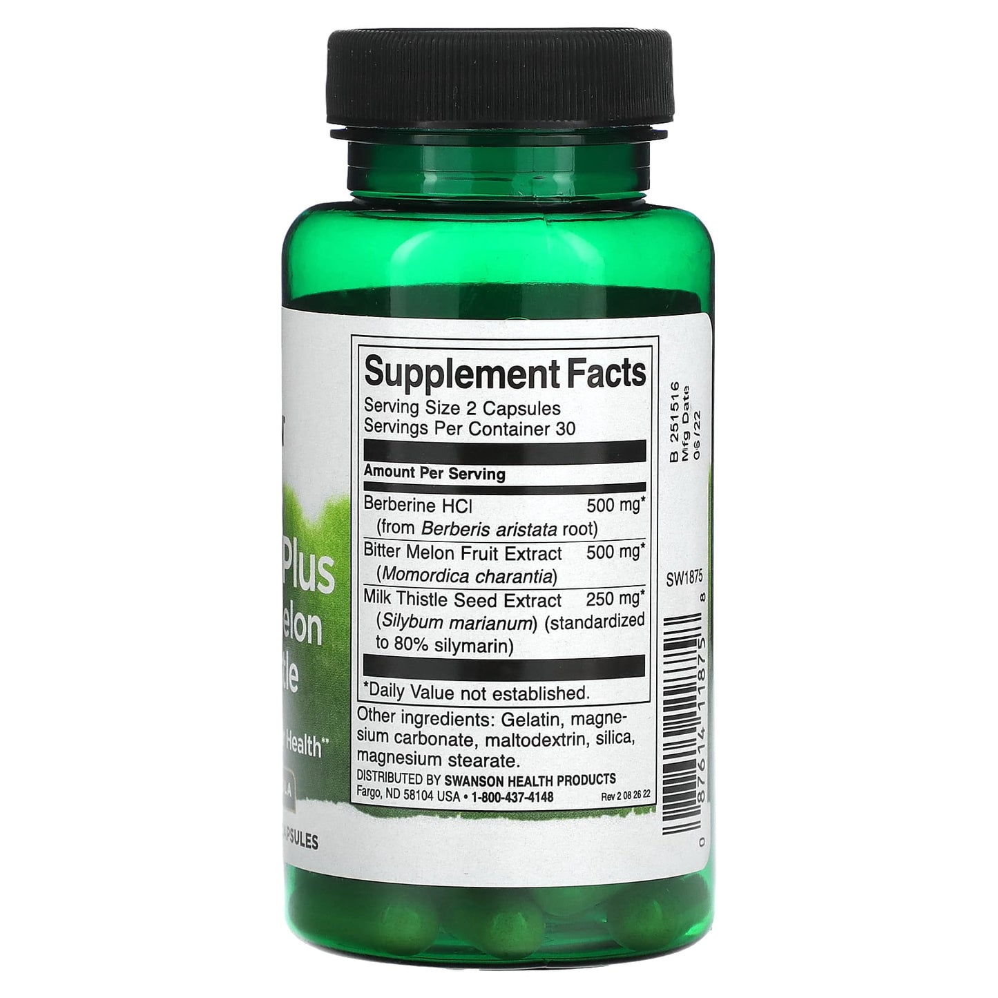 Swanson, Berberine Plus with Bitter Melon & Milk Thistle, 60 Capsules - Image 2