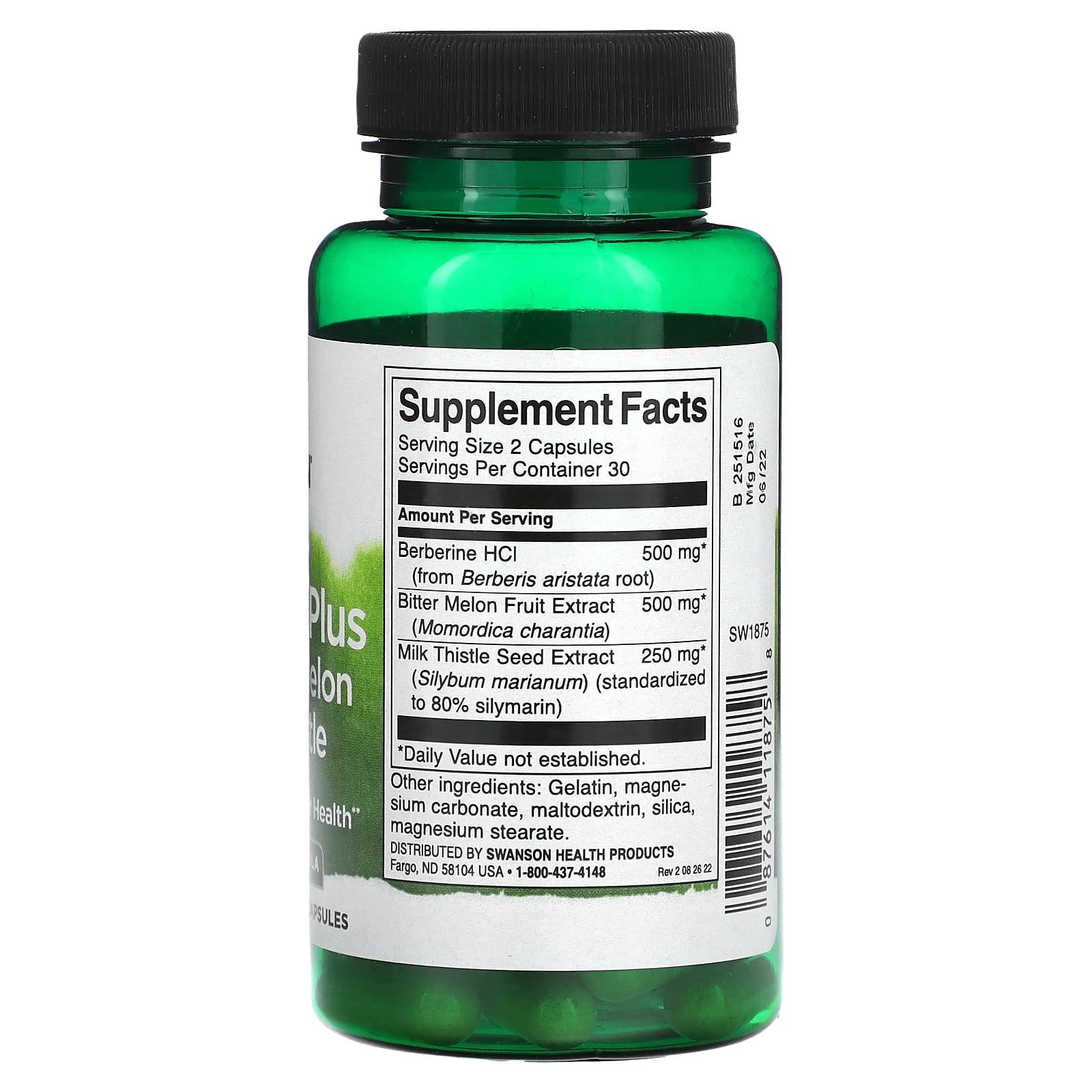 Swanson, Berberine Plus with Bitter Melon & Milk Thistle, 60 Capsules - Image 2