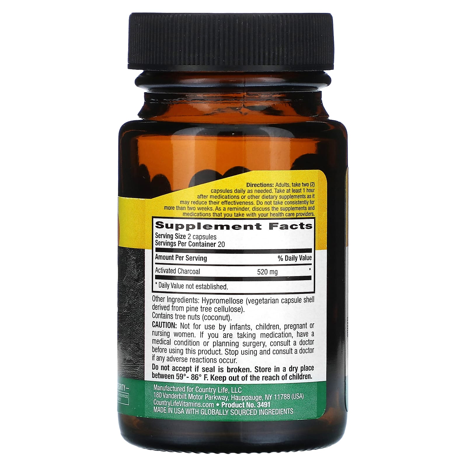 Country Life Coconut Activated Charcoal Digestive Aid - Image 2