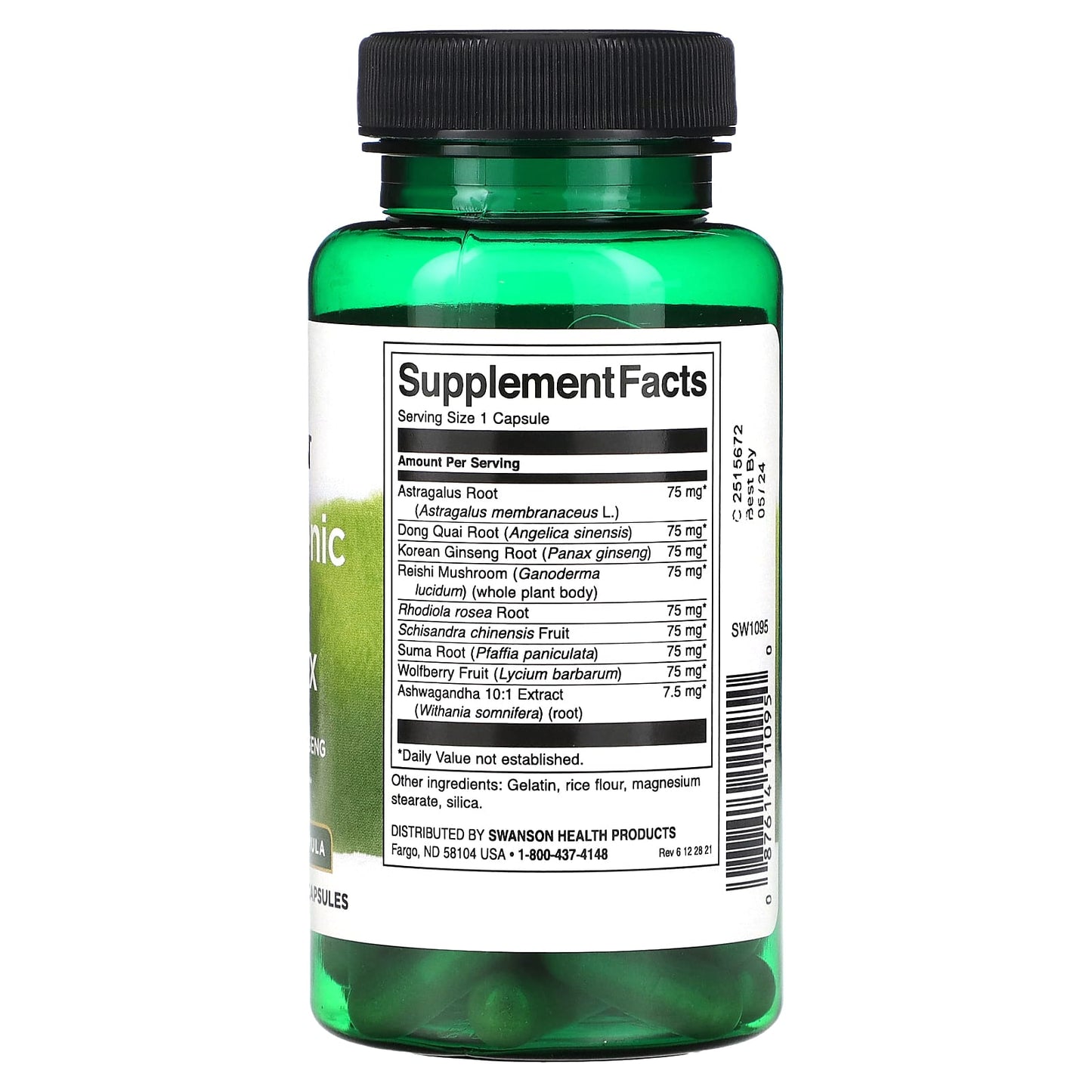 Swanson, Adaptogenic Herbal Complex with Rhodiola, Ashwagandha & Ginseng, 60 Capsules - Image 2