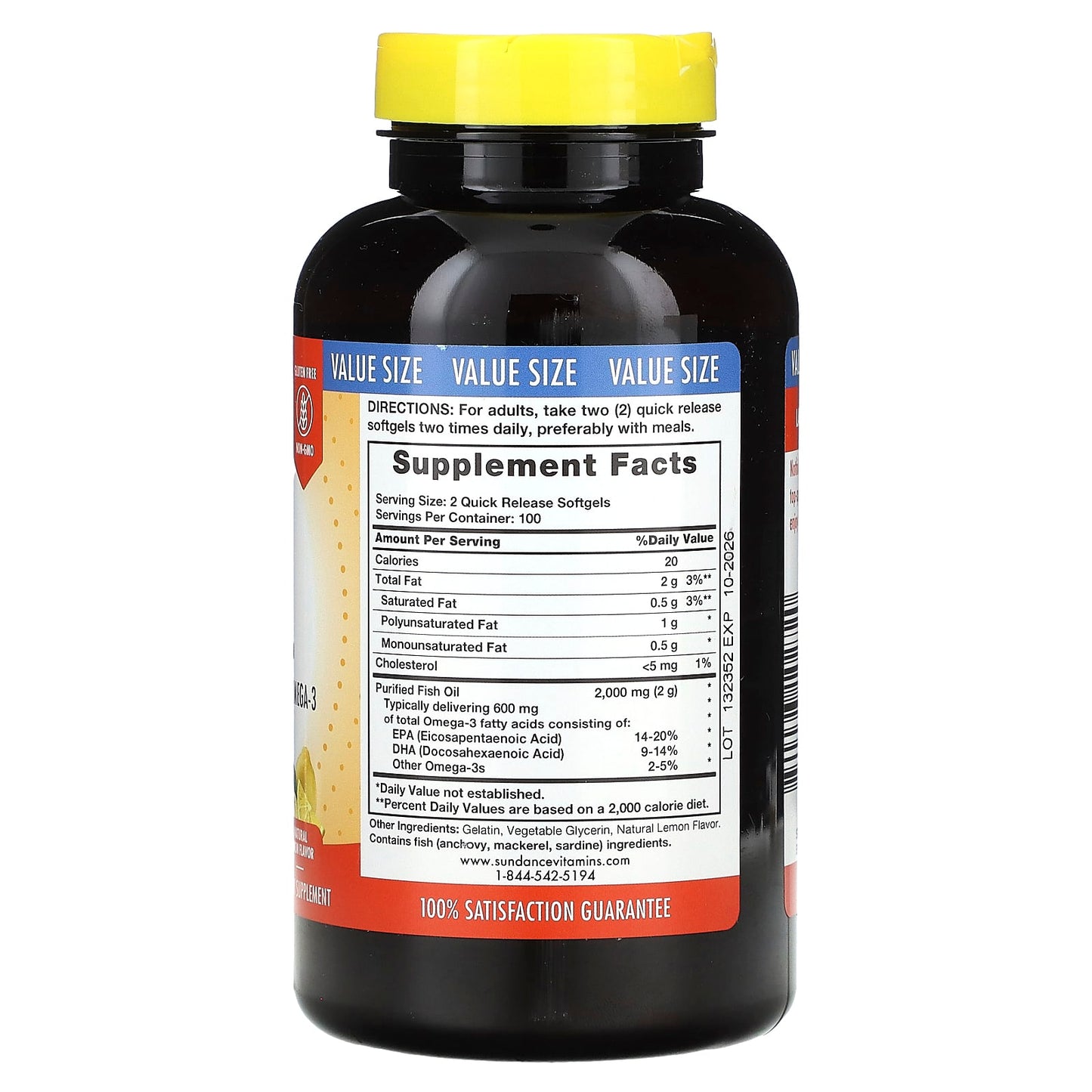 Sundance Vitamins, Fish Oil, Natural Lemon, 1,000 mg, 200 Quick Release Softgels - Image 2