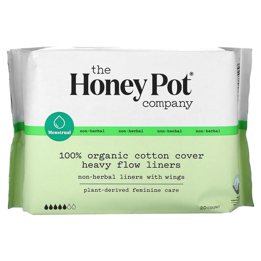 The Honey Pot Company, 100% Organic Cotton Cover Heavy Flow Liners, 20 Count - Image 1