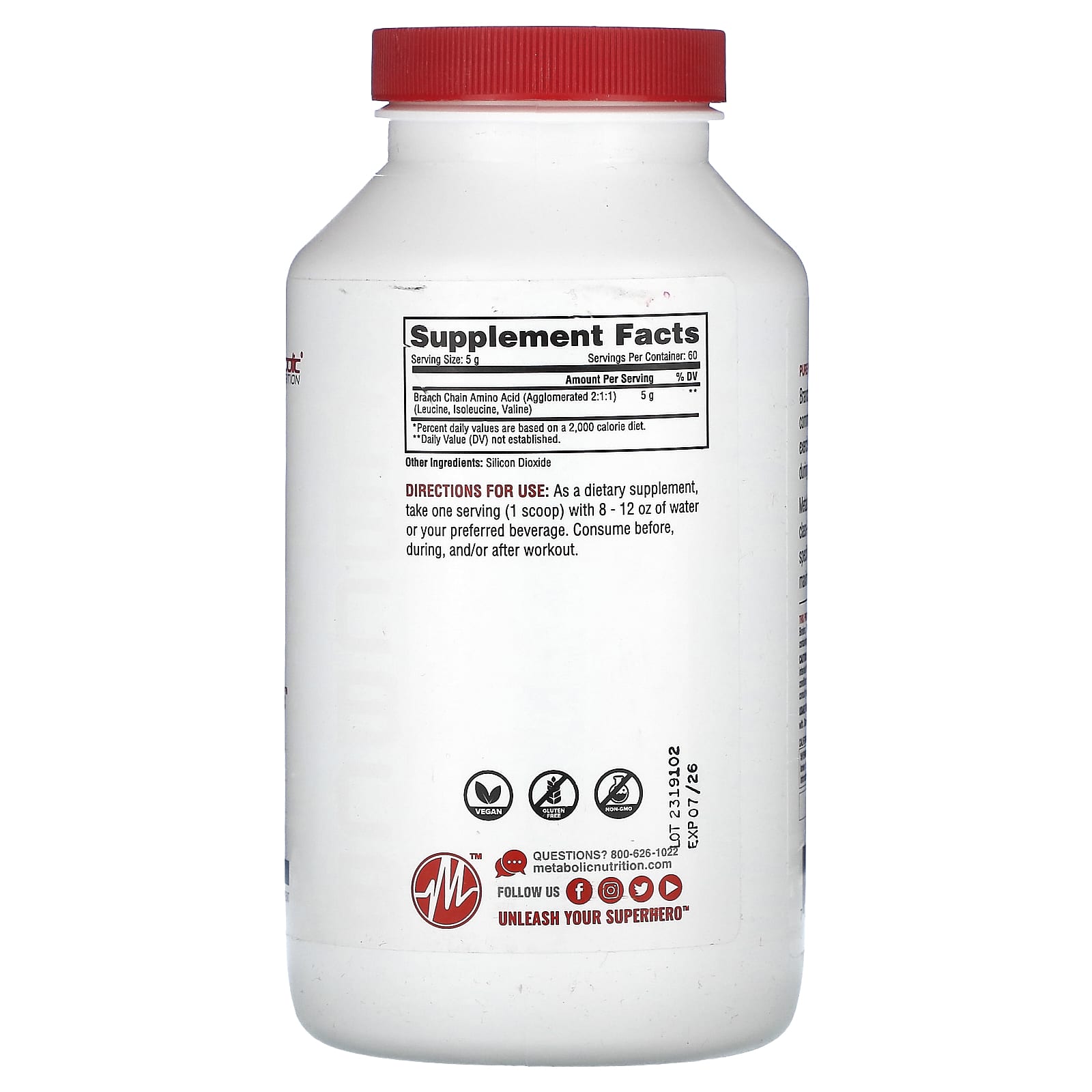 Metabolic Nutrition, BCAA, Unflavored , 10.58 oz (300 g) - Image 2