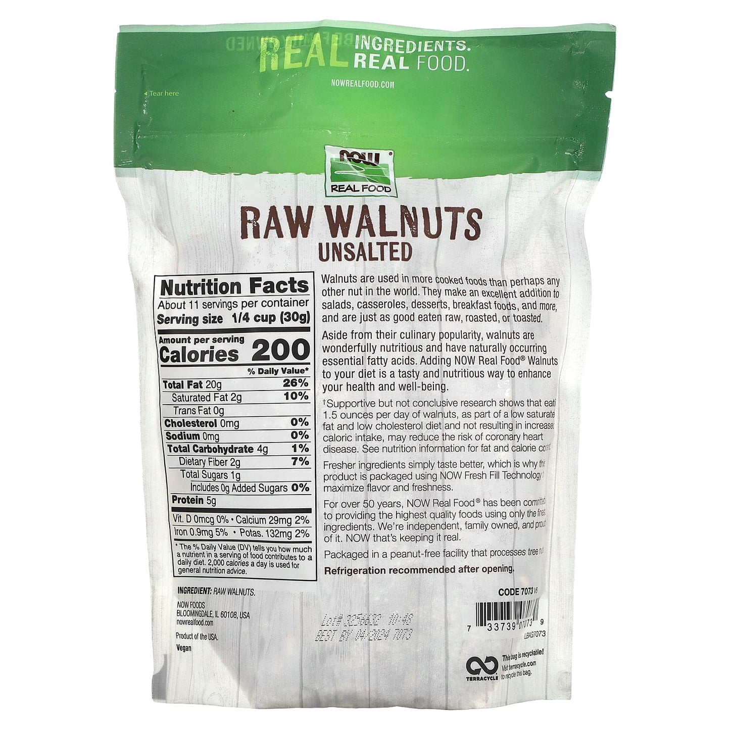 NOW Foods, Real Food, Raw Walnuts, Unsalted, 12 oz (340 g) - Image 2