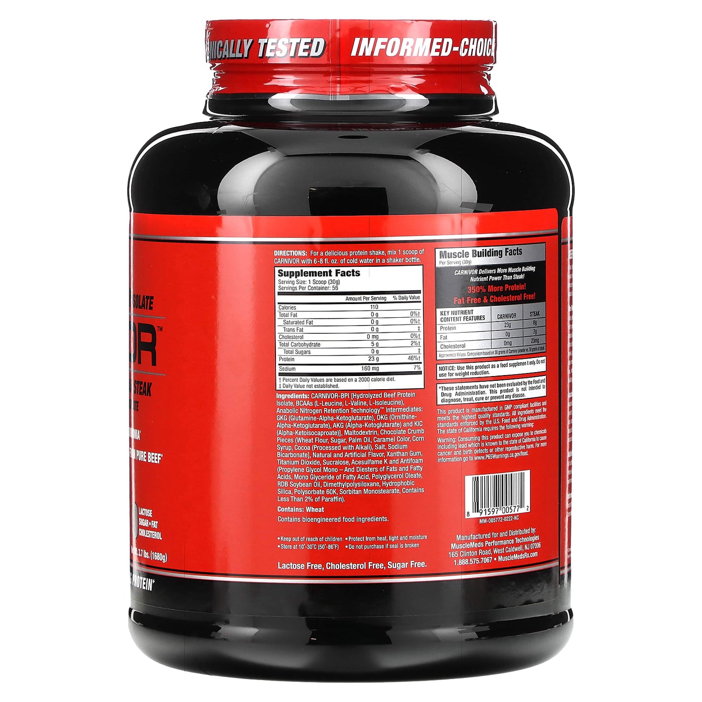 MuscleMeds, Carnivor, Bioengineered Beef Protein Isolate, Cookies & Cream, 3.7 lbs (1680 g) - Image 2
