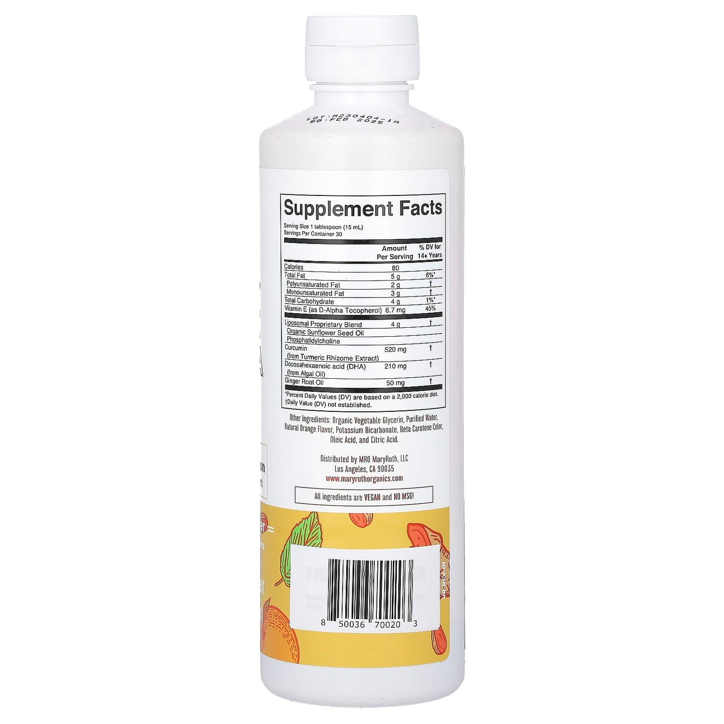 MaryRuth's, Turmeric & DHA Liposomal Liquid Supplement, Orange Ginger, 15.22 fl oz (450 ml) - Image 2