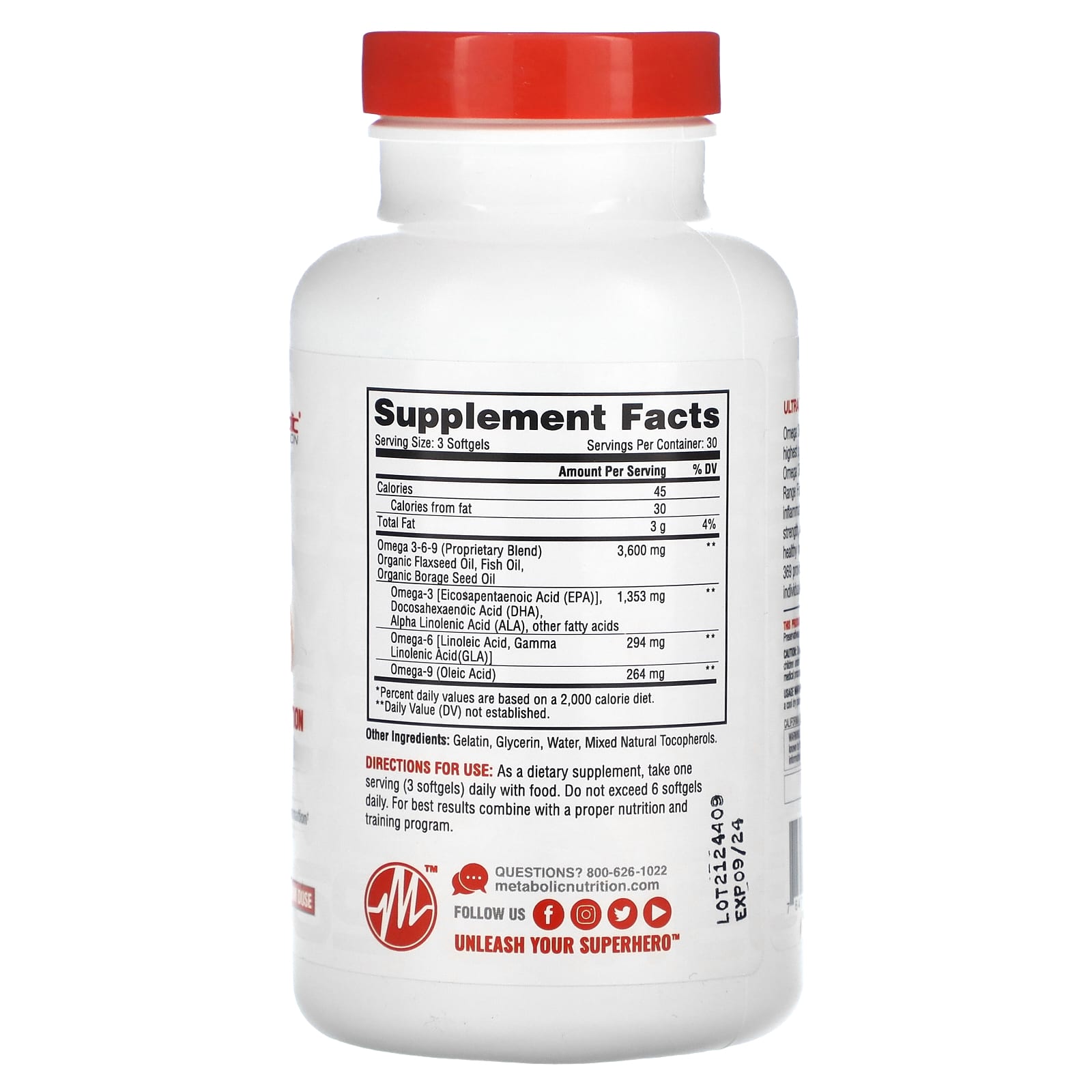 Metabolic Nutrition, Omega 369, 90 Softgels (1,200 mg per Softgel) - Image 2