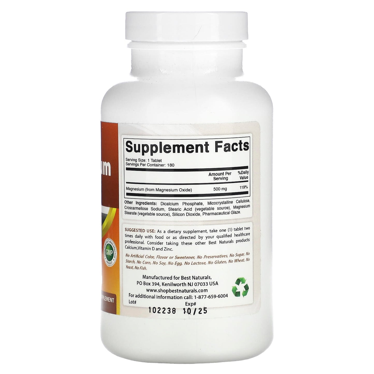Best Naturals Magnesium Oxide 500mg, 180 Tablets - Energy & Heart Support - Image 2