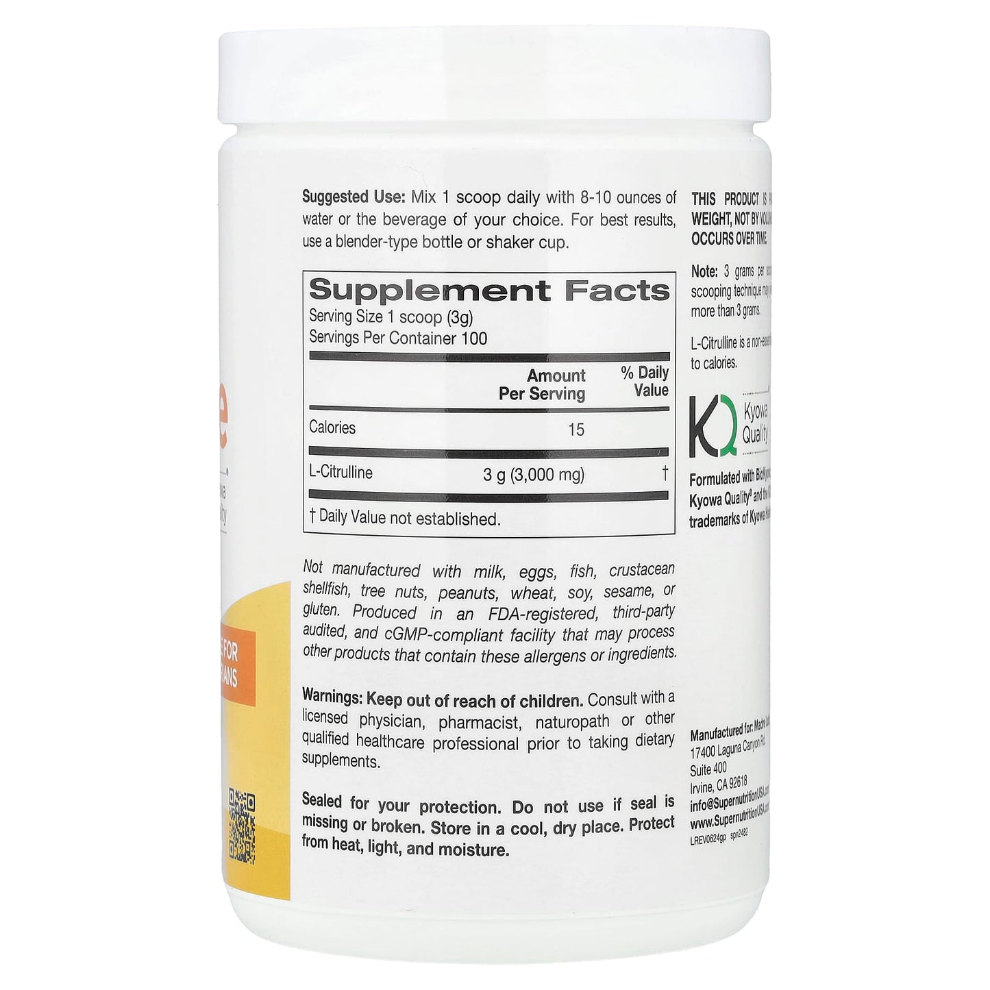 L-Citrulline Supplement by Super Nutrition - 10.58 oz (300g) - Image 2