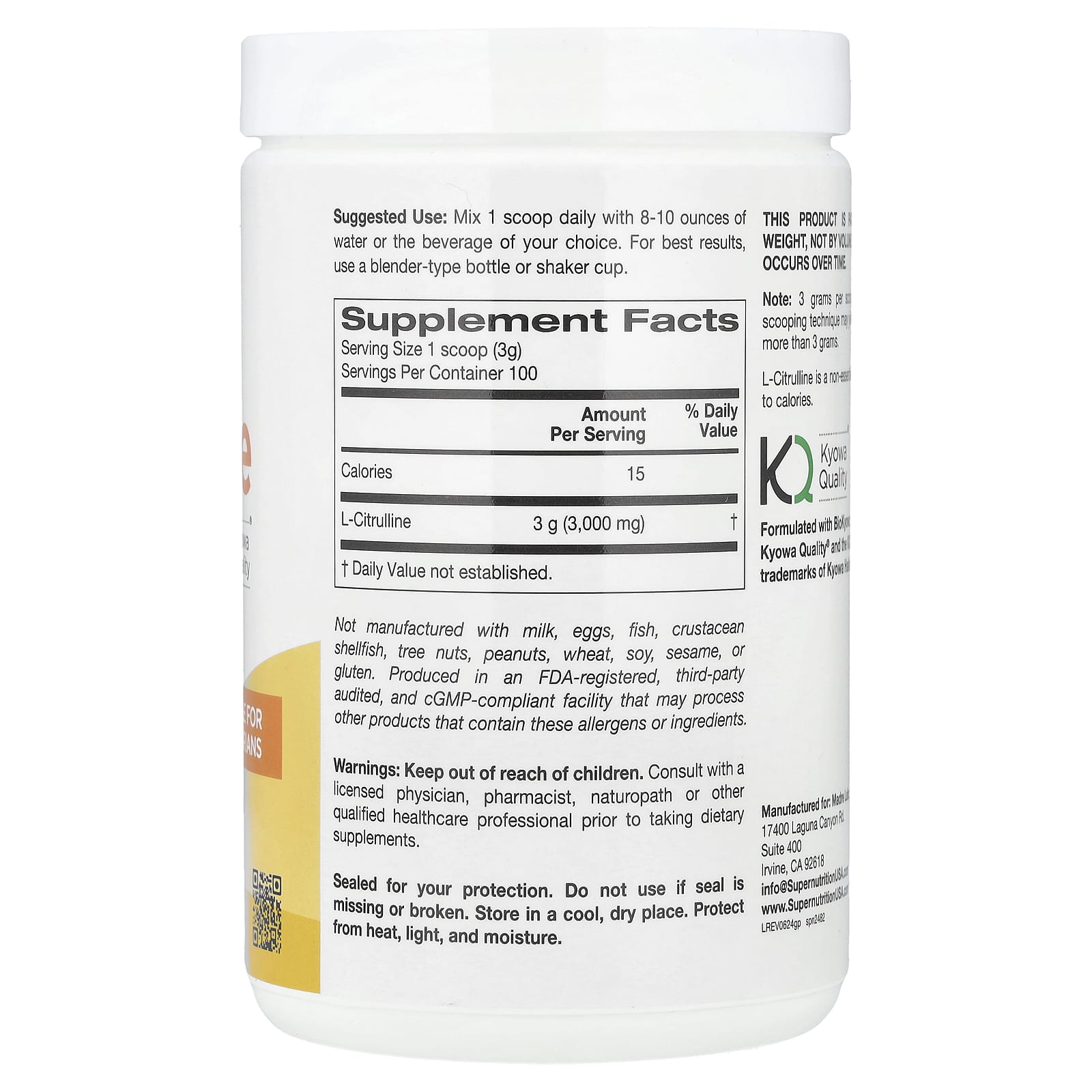 L-Citrulline Supplement by Super Nutrition - 10.58 oz (300g) - Image 2